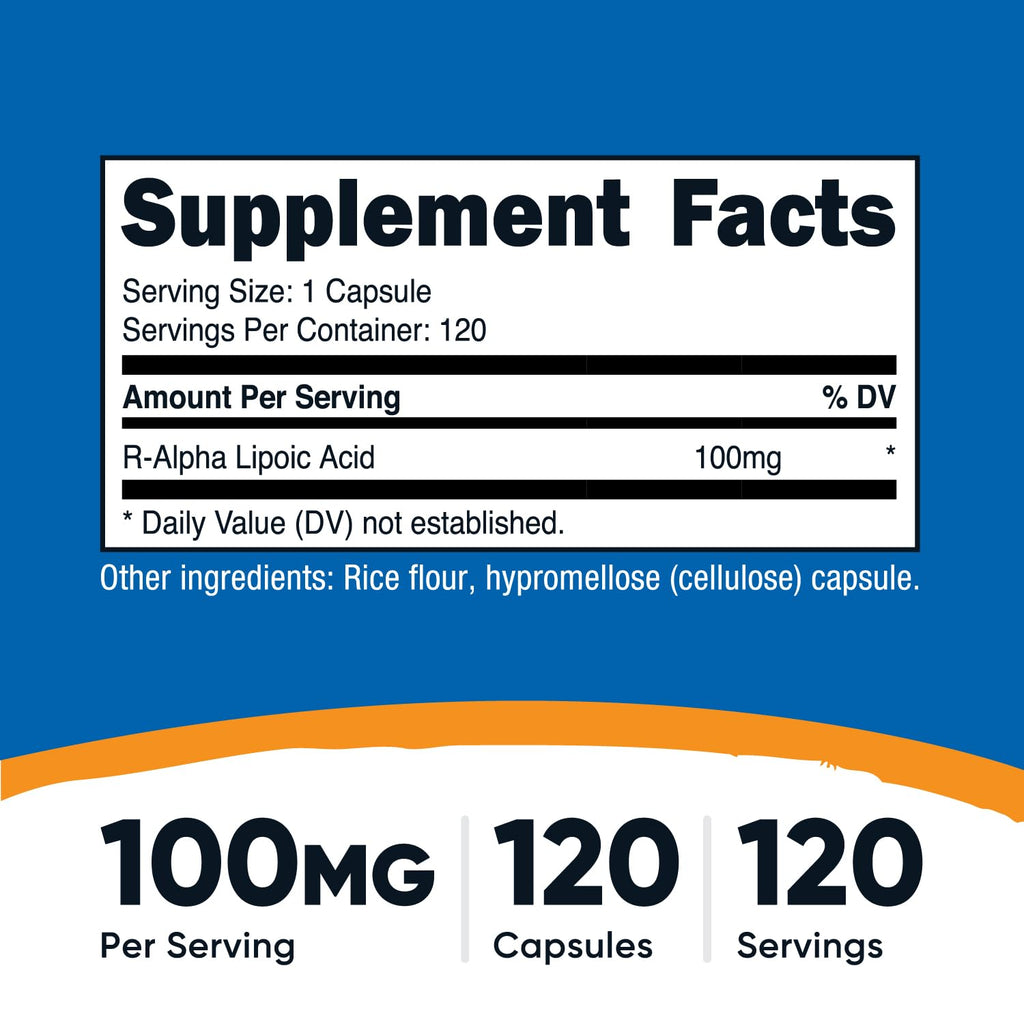 Nutricost R-Alpha Lipoic Acid 100mg, 120 Veggie Capsules – Non-GMO, Gluten Free