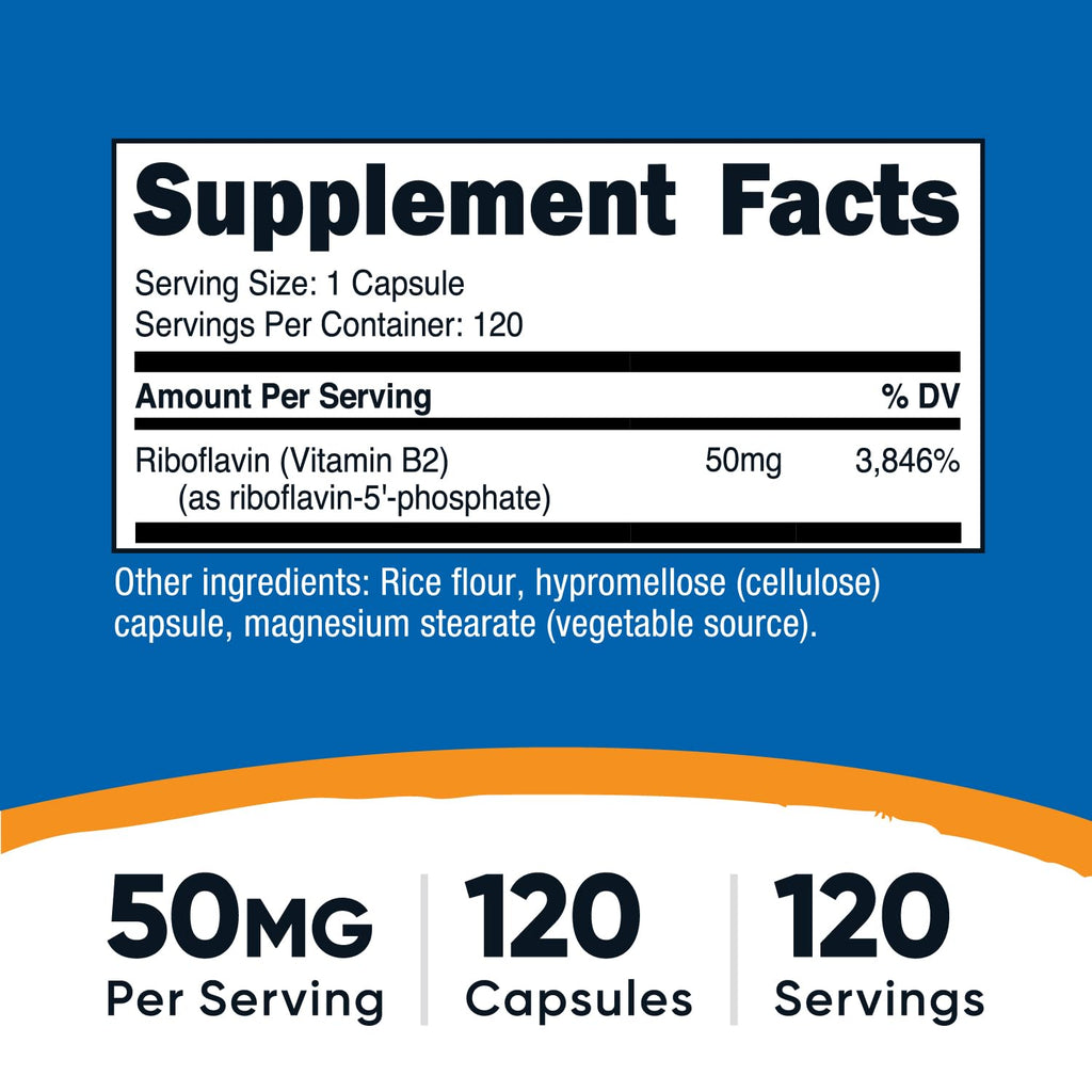 Nutricost R-5-P (Riboflavin-5-Phosphate) Vitamin B2 50 mg - 120 Capsules | Vegan & GMO-Free