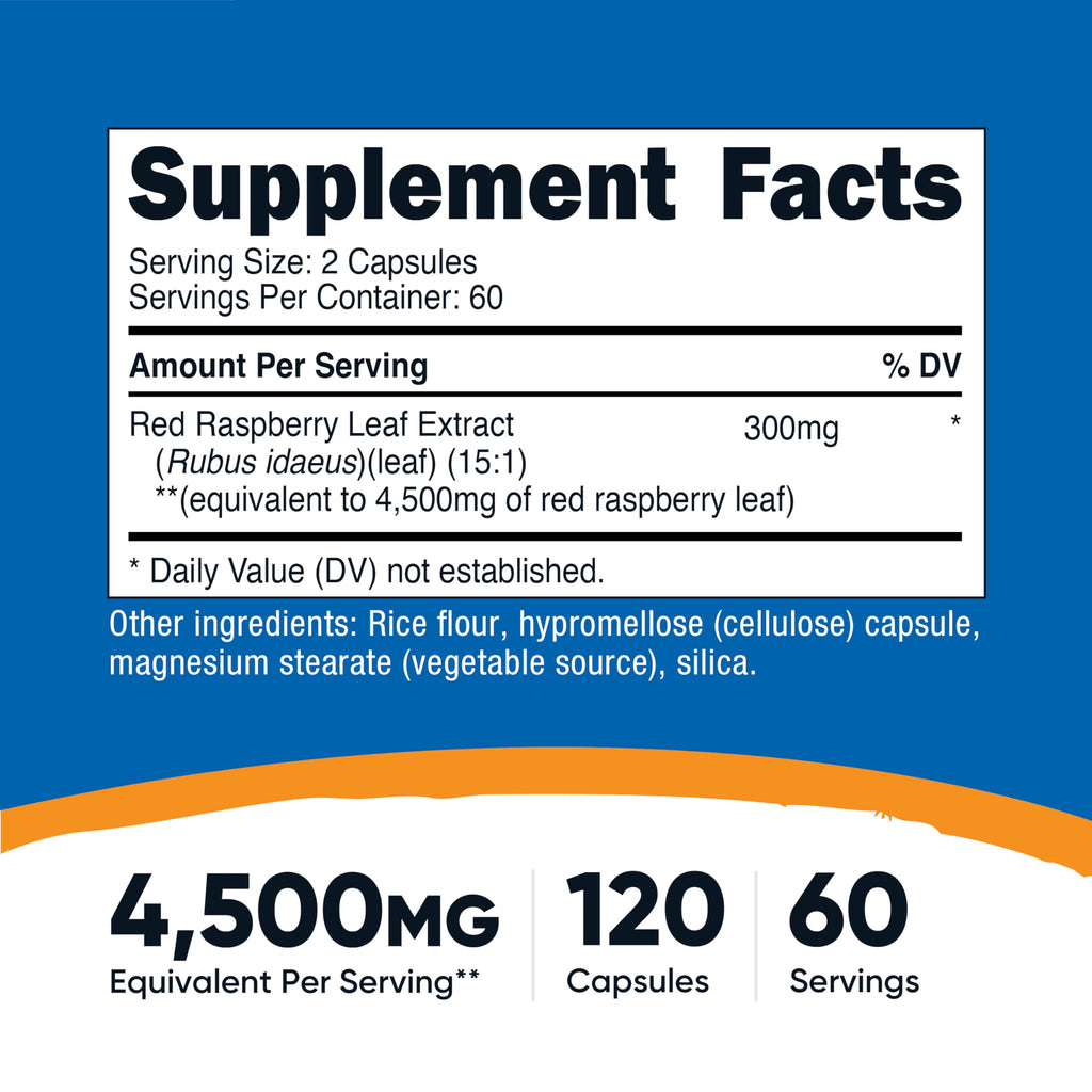Nutricost Red Raspberry Leaf Extract (4500mg) 120 Capsules | Vegan Supplement
