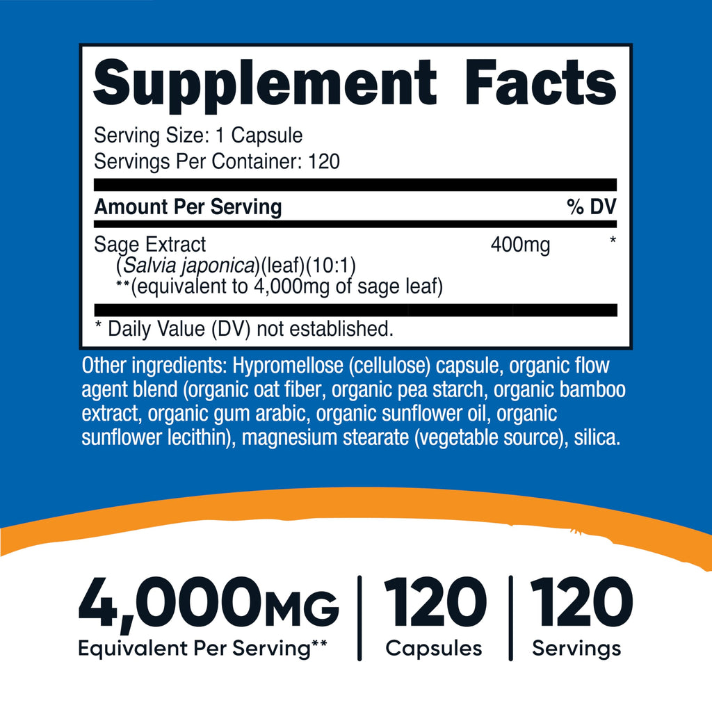 Nutricost Sage Extract 4,000mg Equivalent - 120 Vegan Capsules | GMO-Free & Gluten-Free