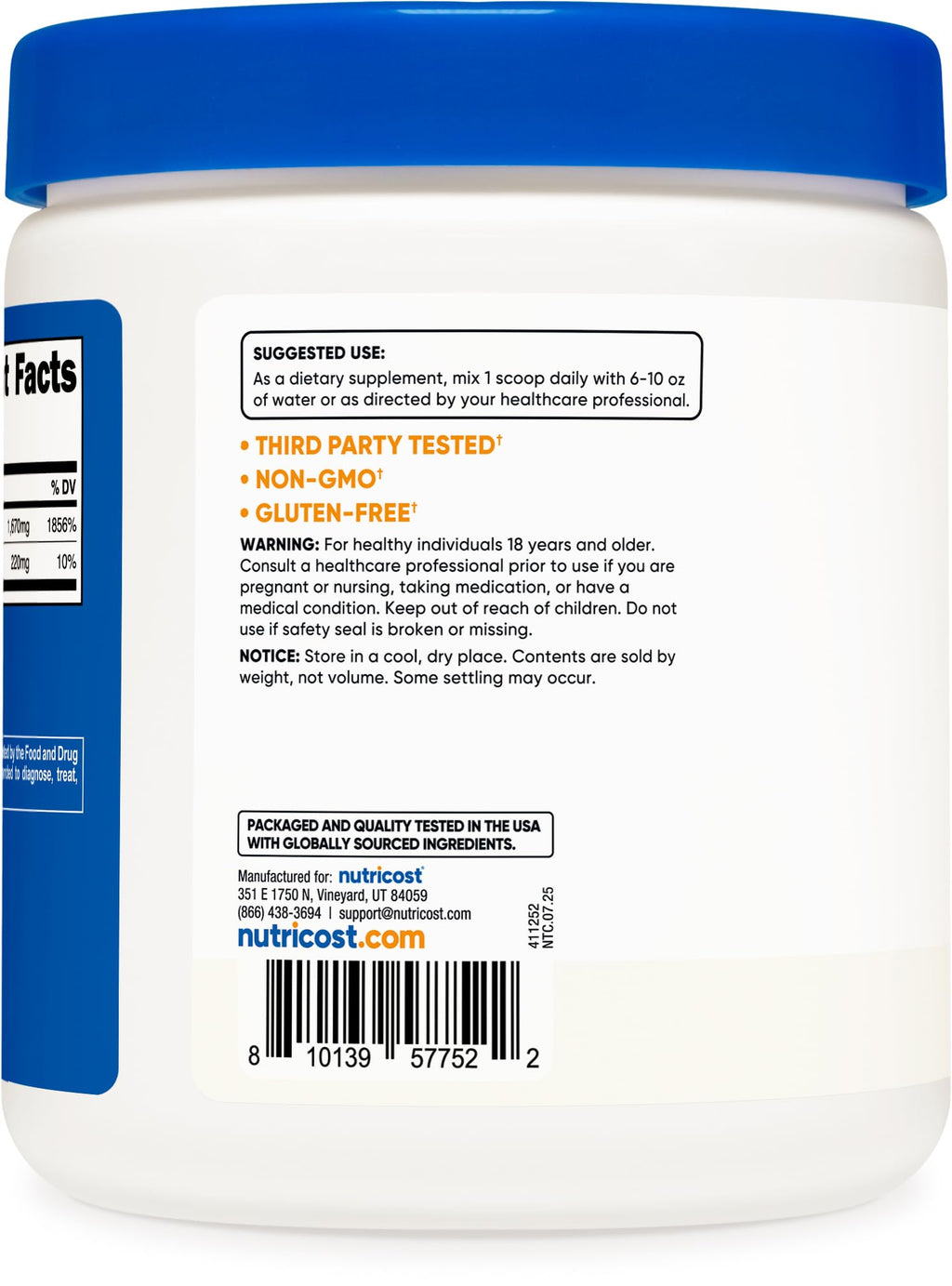 Nutricost Sodium Ascorbate Powder (1 lb) Unflavored – 2 g per Serving, Vegan, GMO-Free, Gluten-Free