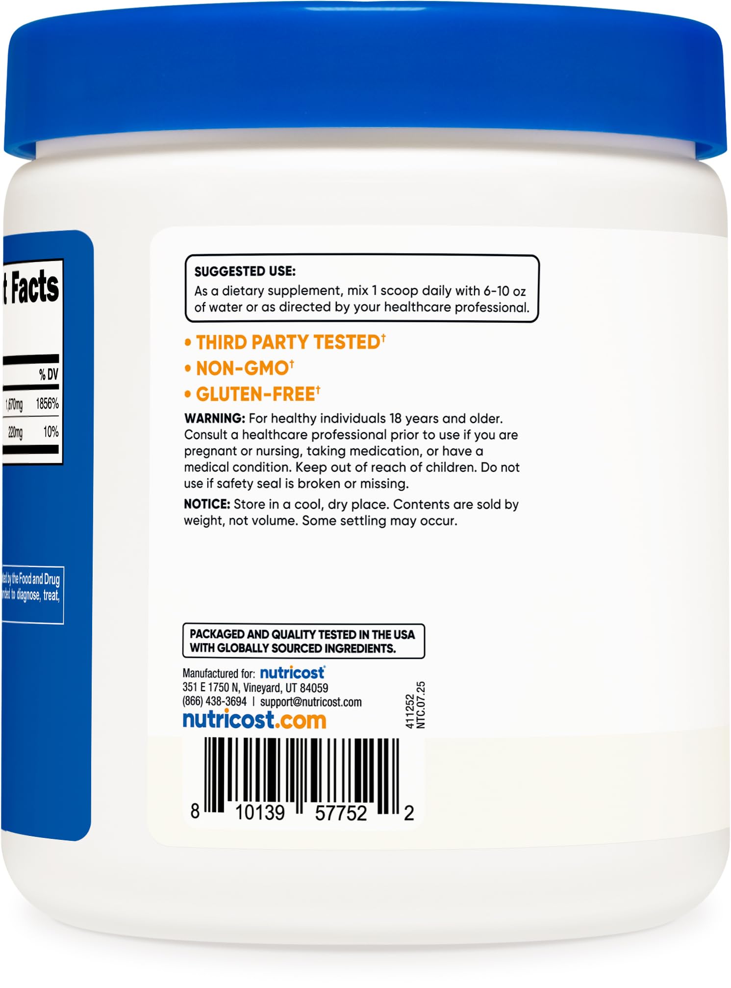 Nutricost Sodium Ascorbate Powder (1 lb) Unflavored – 2 g per Serving, Vegan, GMO-Free, Gluten-Free