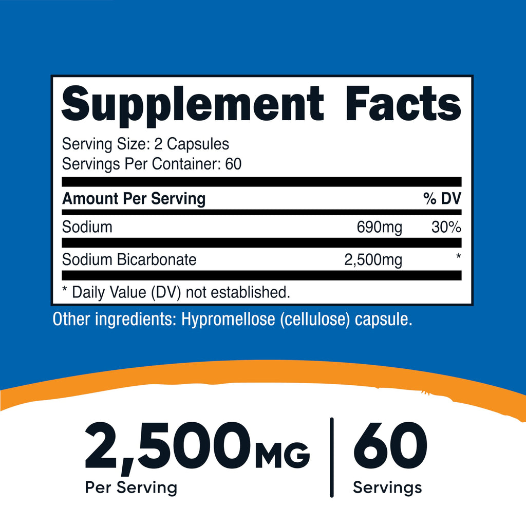 Nutricost Sodium Bicarbonate 2500mg - 120 Capsules | Vegan, Gluten-Free, GMO-Free