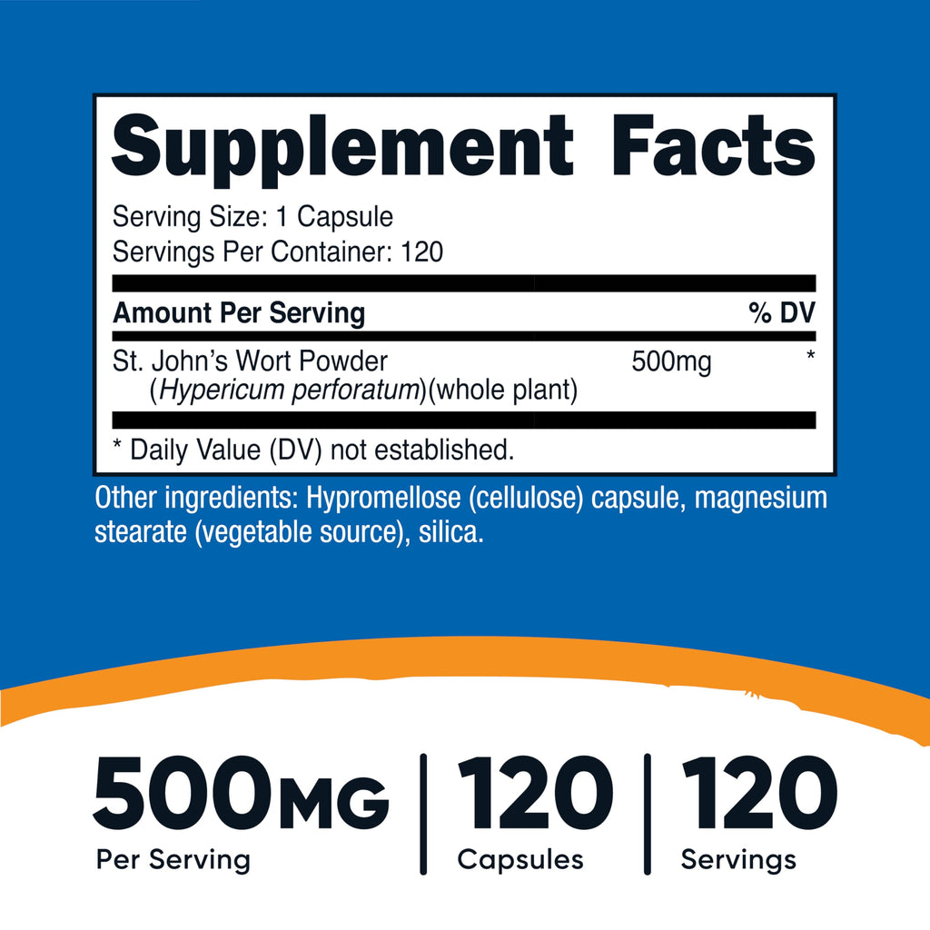 Nutricost St John's Wort Capsules (500mg) – 120 Vegetarian, Gluten Free & Non-GMO