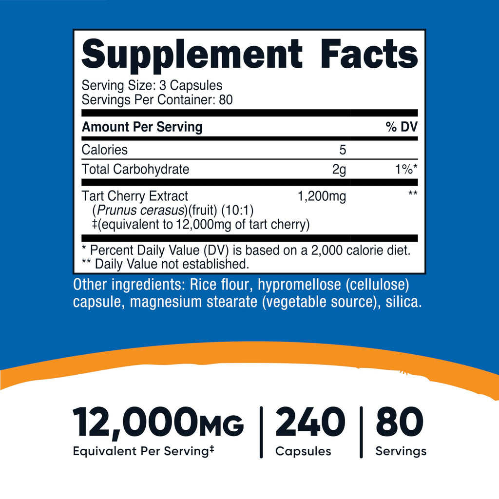 Nutricost Tart Cherry Extract 12,000mg Equivalent - 240 Veg Caps, 80 Servings