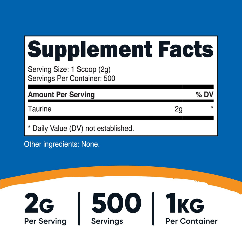 Nutricost Taurine Powder (1KG) – 500 Servings, Taurine Supplement
