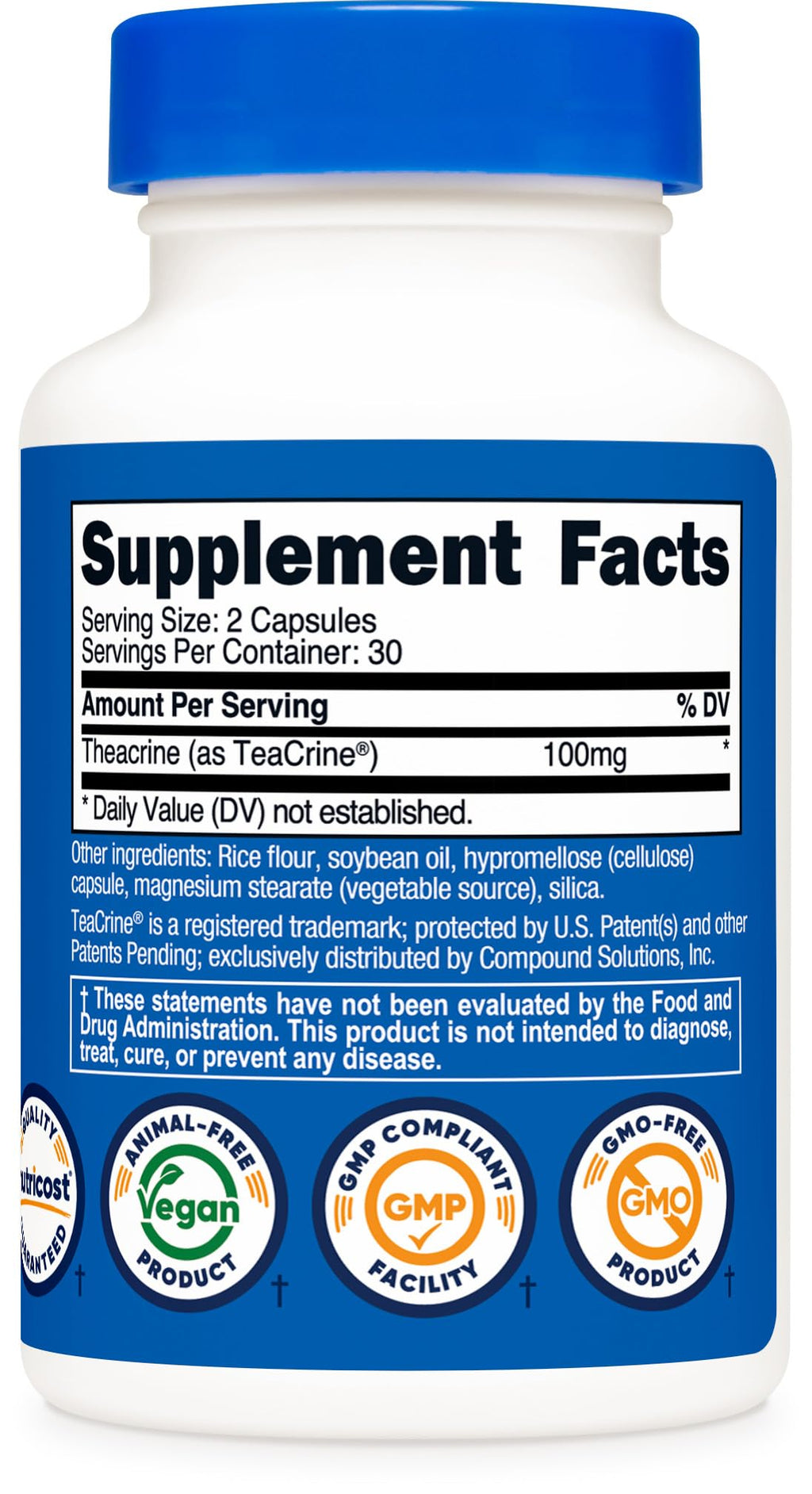 Nutricost Theacrine Teacrine 100 mg – 60 Capsules (30 Servings) | Vegan & GMO-Free
