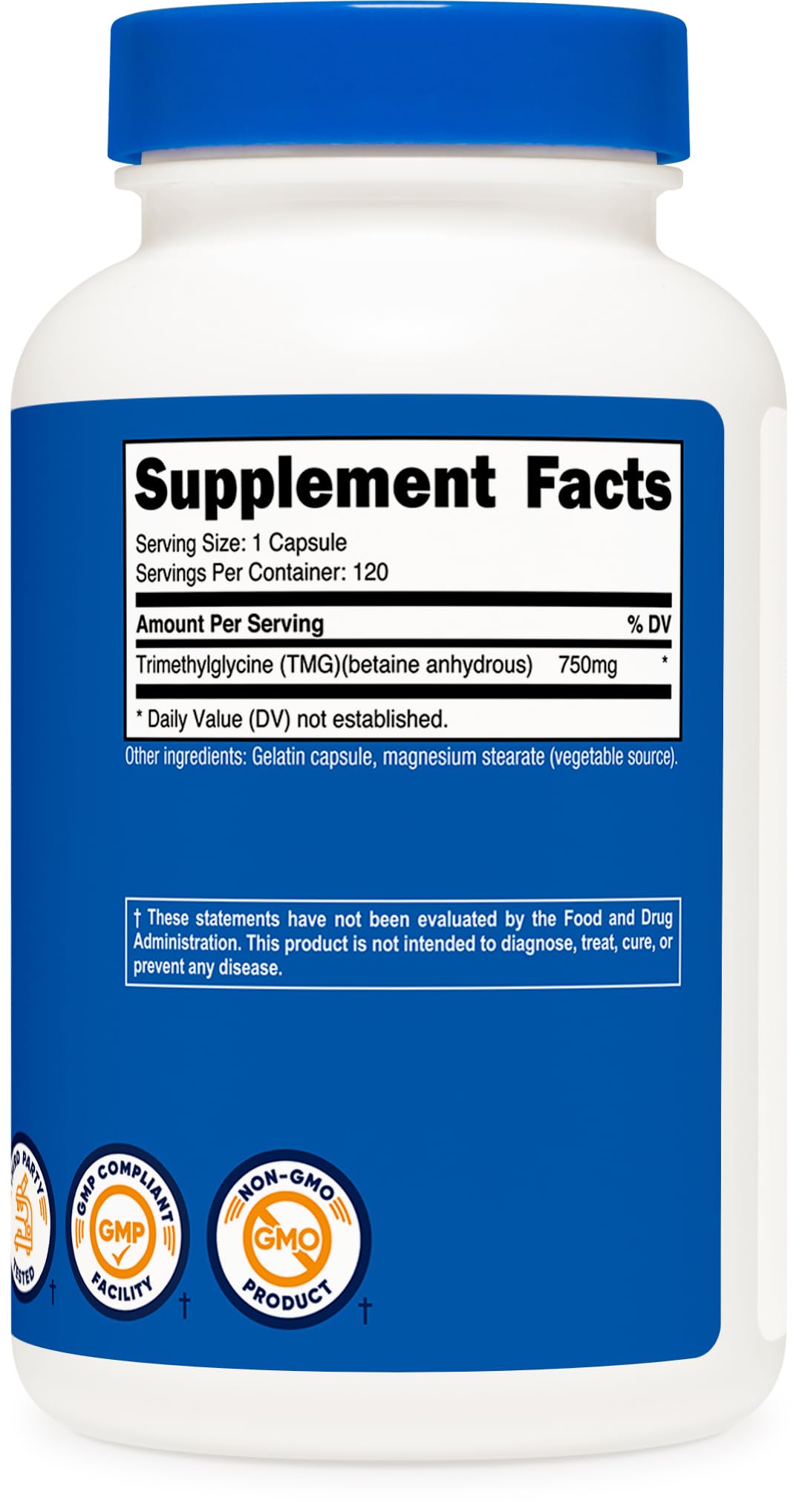 Nutricost TMG (Trimethylglycine) 750mg - 120 Capsules | Non-GMO, Gluten Free