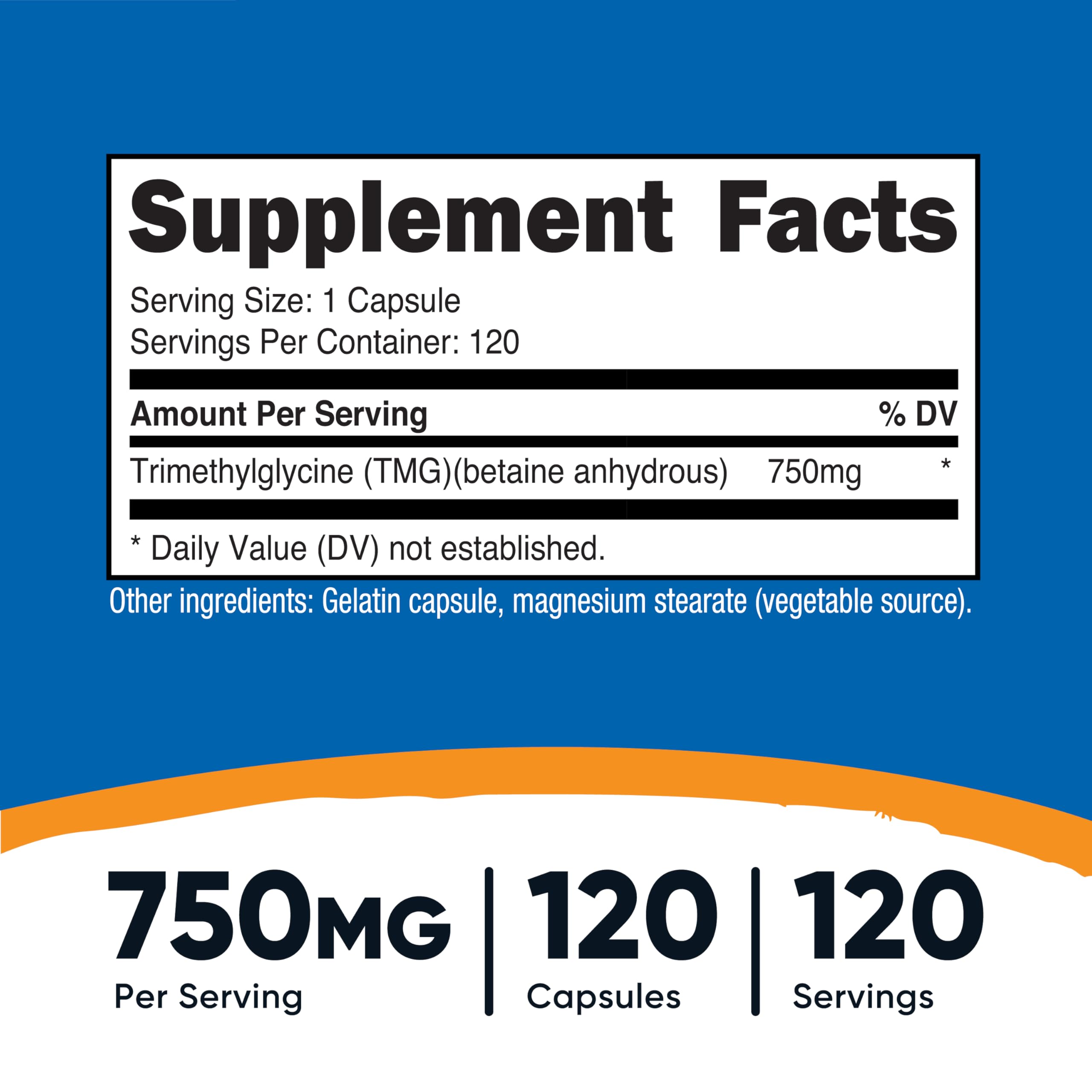 Nutricost TMG (Trimethylglycine) 750mg – 120 Capsules (Pack of 2)