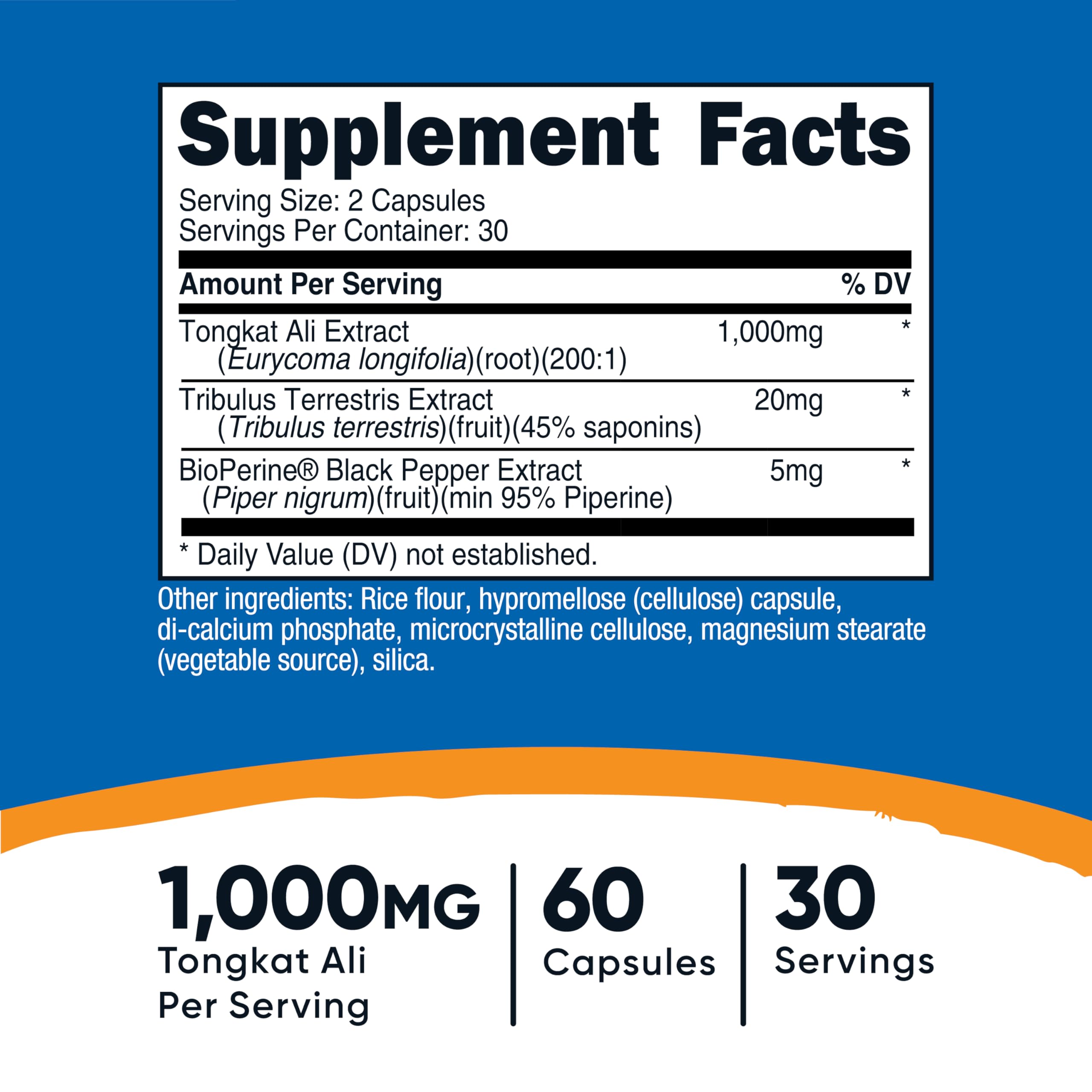 Nutricost Tongkat Ali 1000mg | 60 Vegetarian Capsules | Tribulus Terrestris + BioPerine