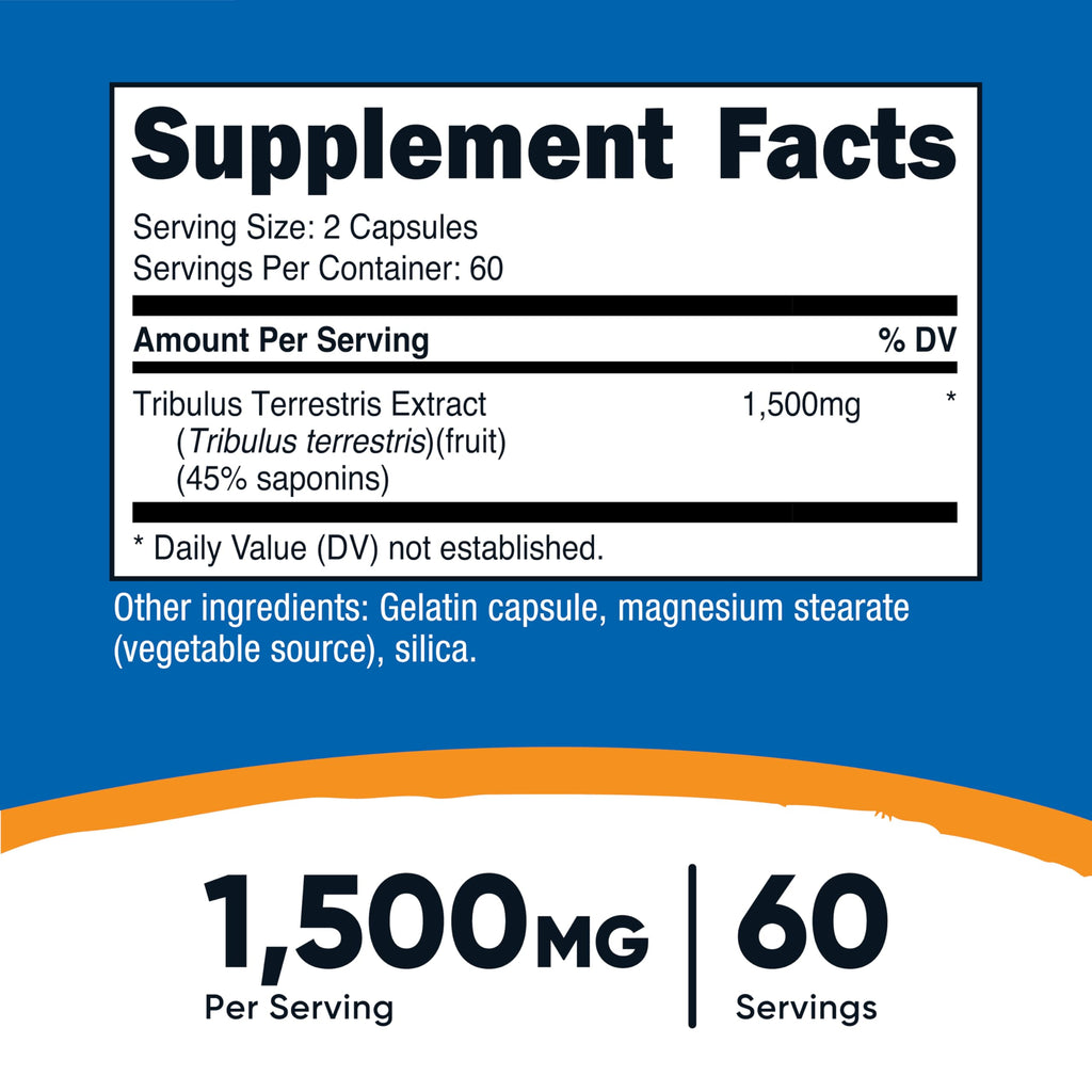 Nutricost Tribulus Terrestris Extract 1500mg - 120 Capsules | 60 Servings | Non-GMO & Gluten Free