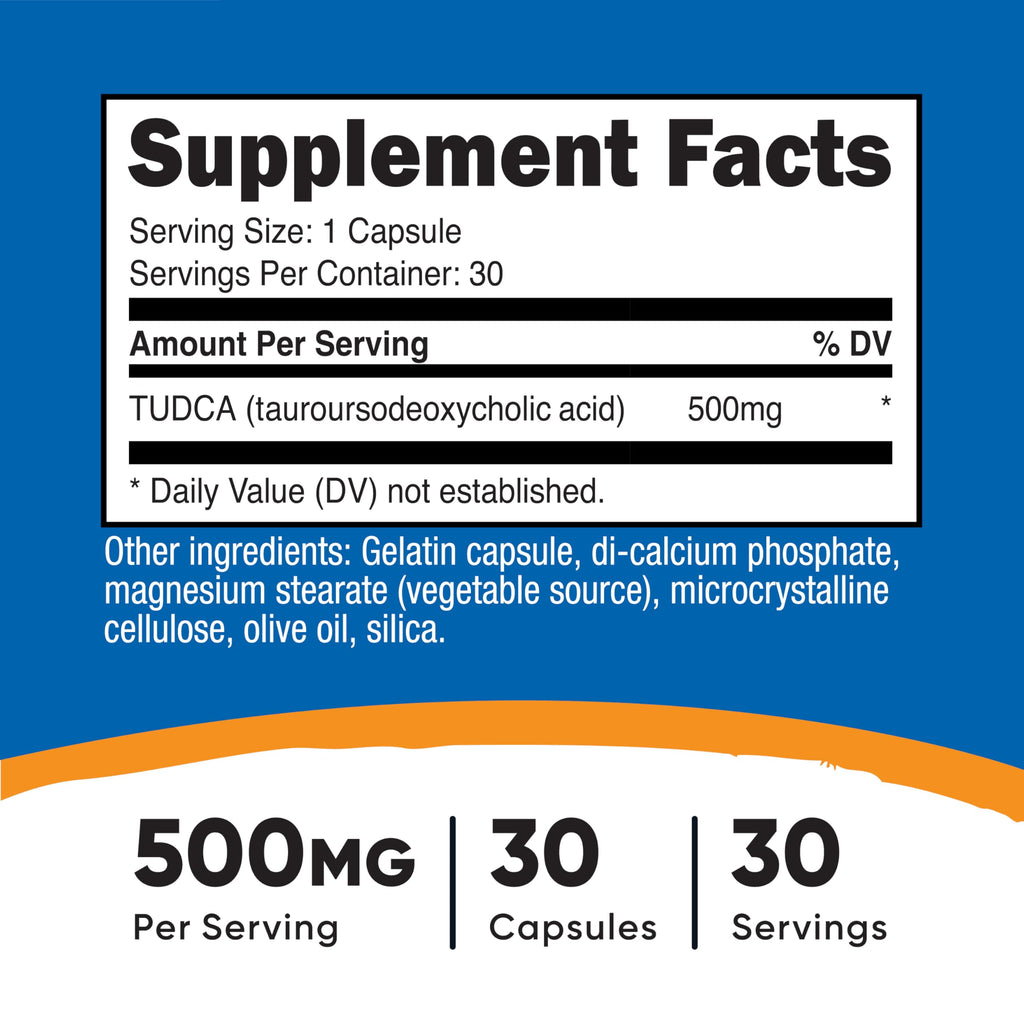 Nutricost Tudca 500mg, 30 Capsules (Tauroursodeoxycholic Acid) - Premium Quality, Gluten Free