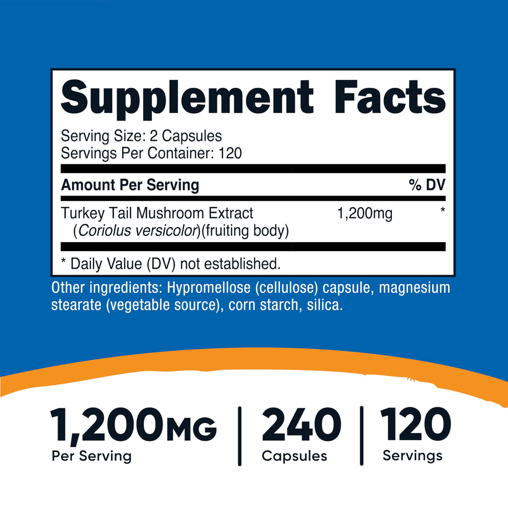 Nutricost Turkey Tail Mushroom Capsules 1200mg – 120 Servings, Vegetarian, Gluten Free