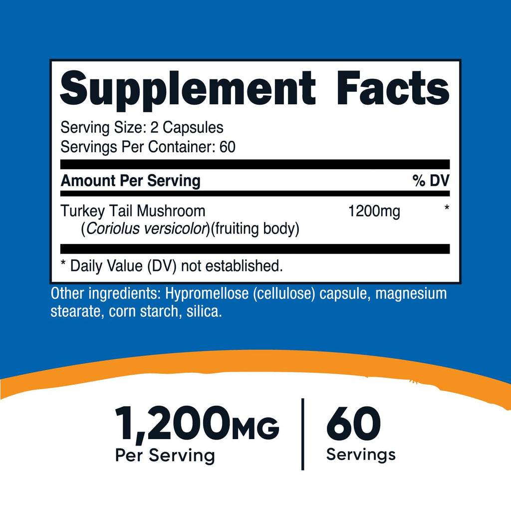 Nutricost Turkey Tail Mushroom Capsules 1200mg | 60 Servings | Gluten Free, Non-GMO