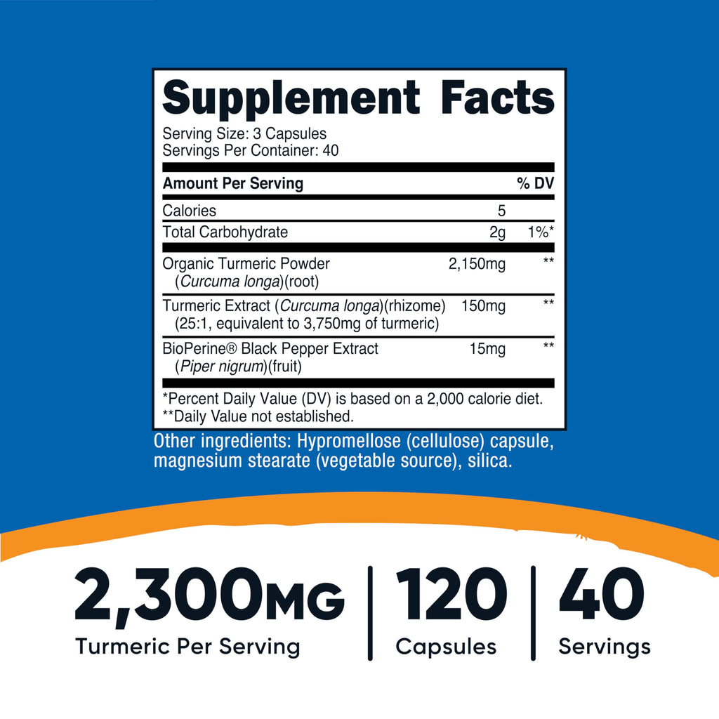 Nutricost Turmeric Curcumin with BioPerine – 2300mg Per Serving, 95% Curcuminoids, 120 Veggie Capsules (Pack of 2)