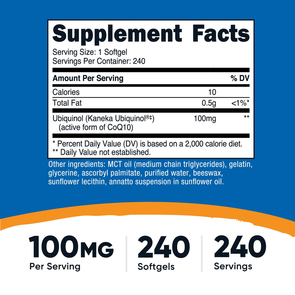 Nutricost Ubiquinol Softgels 100 mg, 240 Softgels – Active CoQ10, Gluten Free, Non-GMO