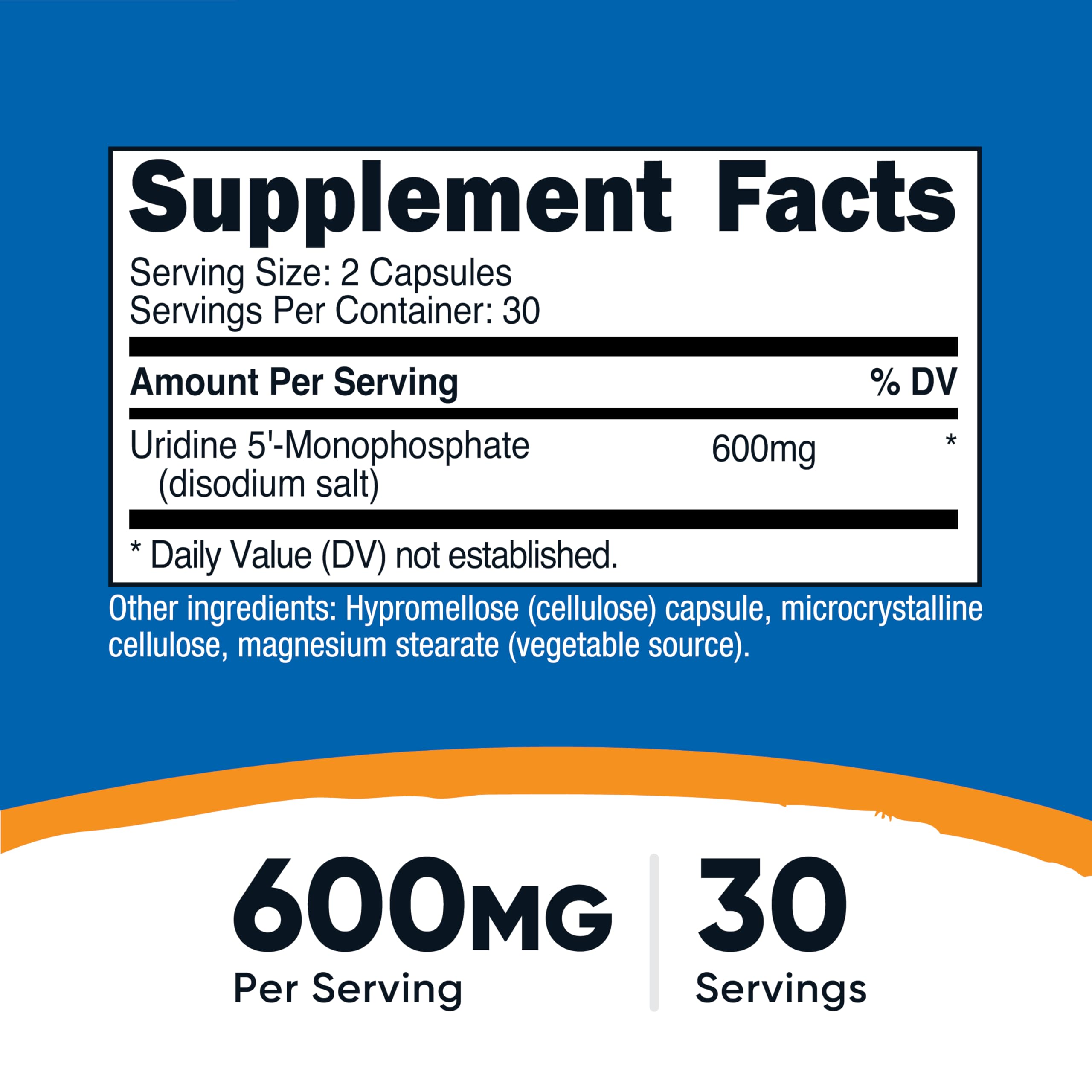 Nutricost Uridine Monophosphate 60 Capsules – 600 mg per Serving, Vegan, 30 Servings
