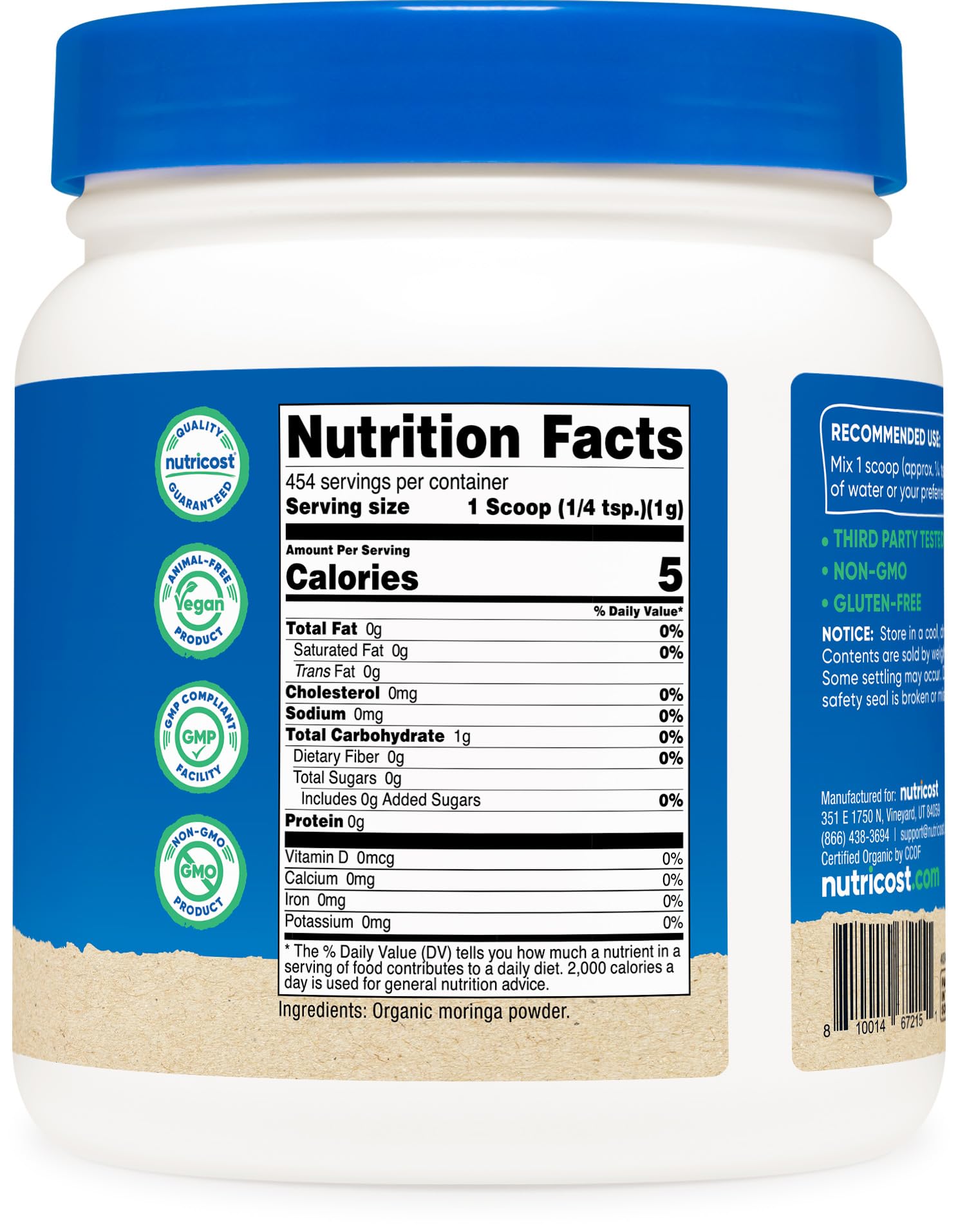 Nutricost Organic Moringa Powder 1LB (16oz) – Gluten Free, Non-GMO, Vegetarian Friendly