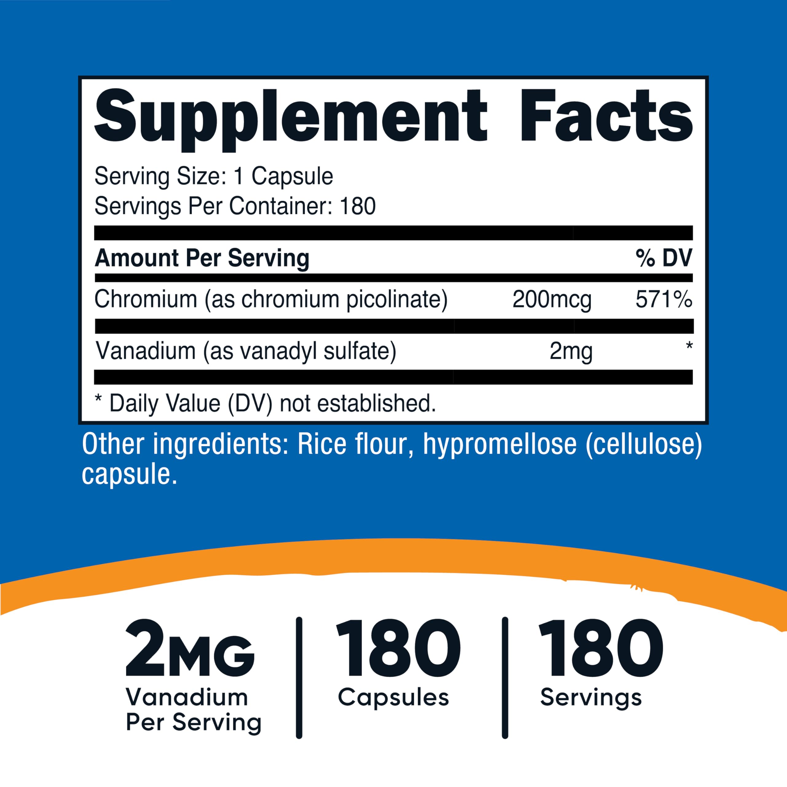 Nutricost Vanadium + Chromium 2mg – 180 Veggie Capsules | Gluten Free, Non-GMO (Pack of 2)