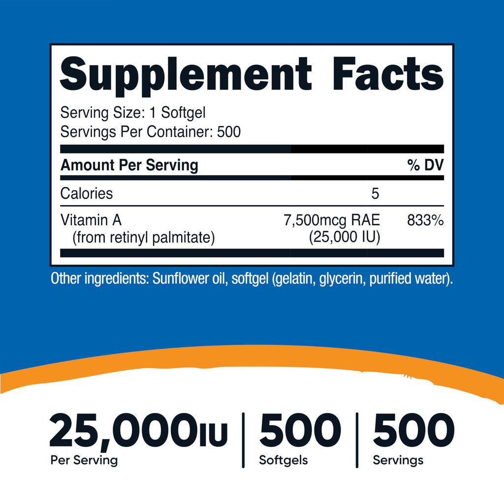 Nutricost Vitamin A 25,000 IU - 500 Softgels | Non-GMO, Gluten Free