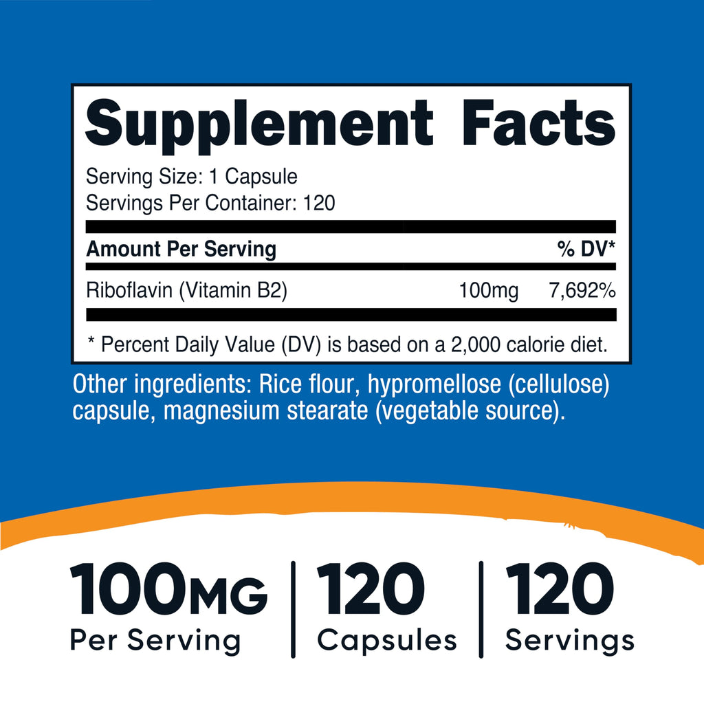 Nutricost Vitamin B2 (Riboflavin) 100mg | 120 Capsules - Gluten Free & Non-GMO (Pack of 2)