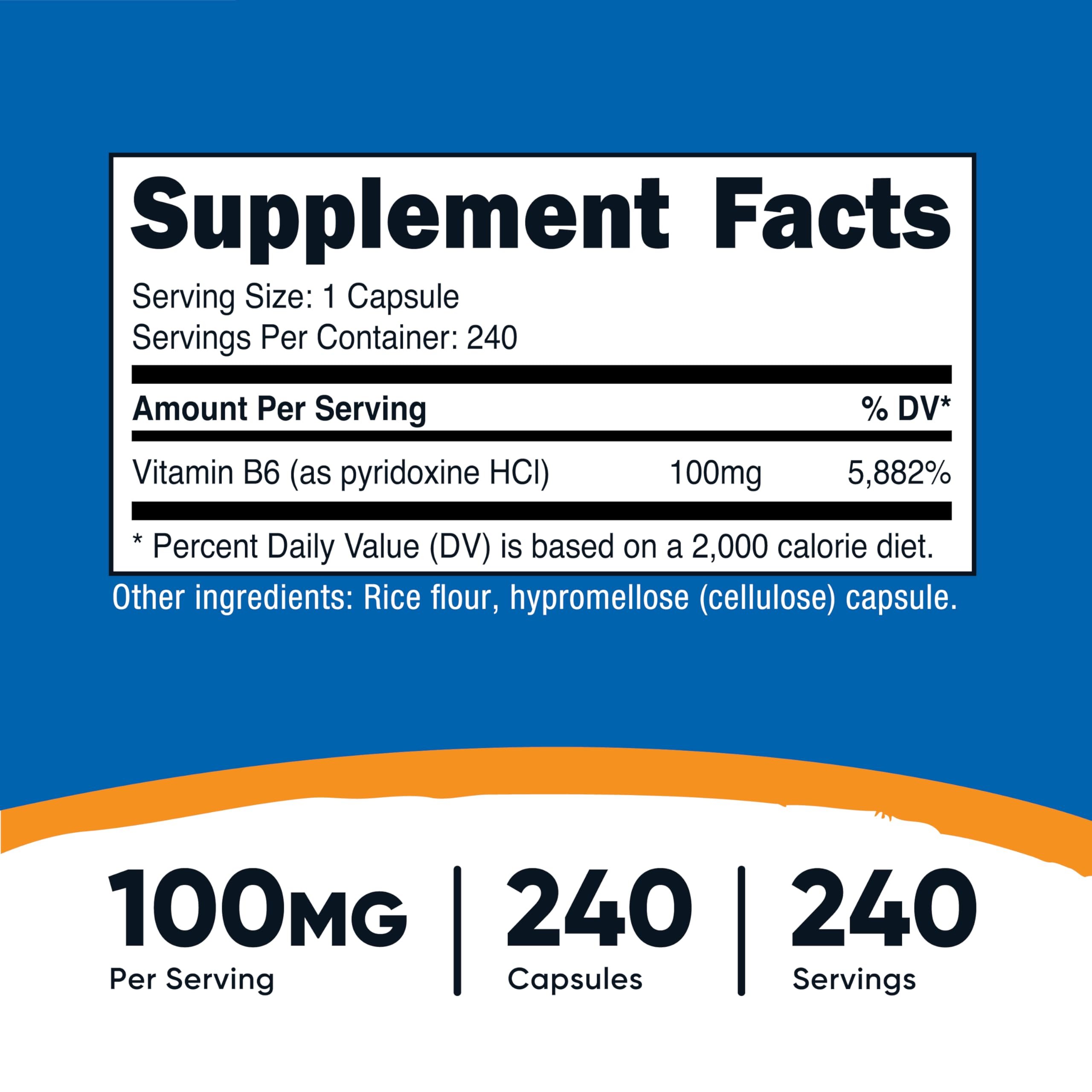 Nutricost Vitamin B6 (Pyridoxine HCl) 100mg, 240 Capsules | Vitamin B6 Supplement