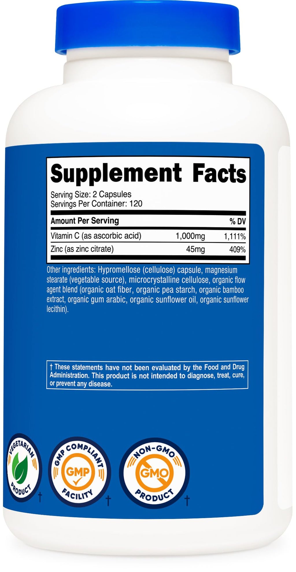 Nutricost Vitamin C with Zinc Capsules – 120 Servings