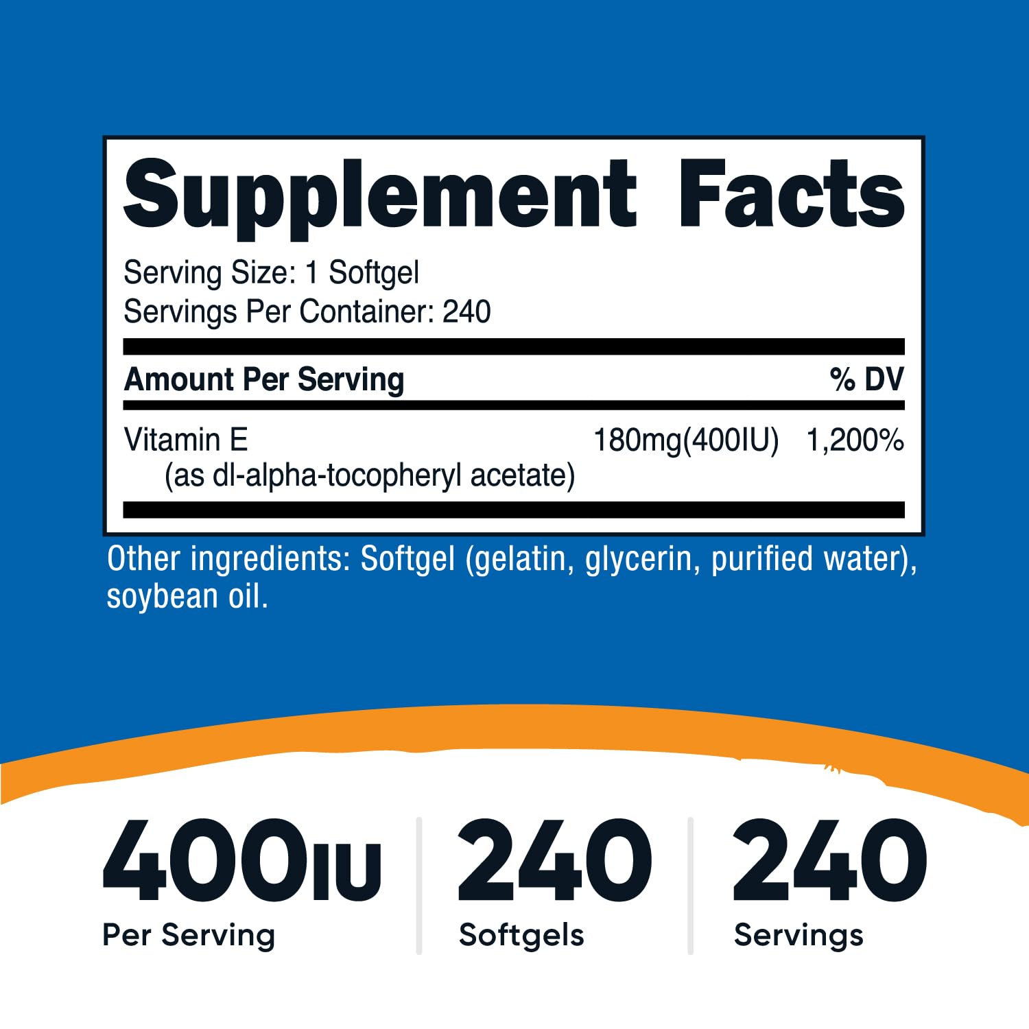 Nutricost Vitamin E 400 IU | 240 Softgel Capsules – Gluten Free, Non-GMO