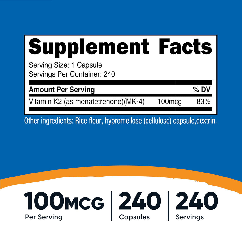Nutricost Vitamin K2 MK-4 240 Capsules - 100 mcg, Gluten Free & Non-GMO