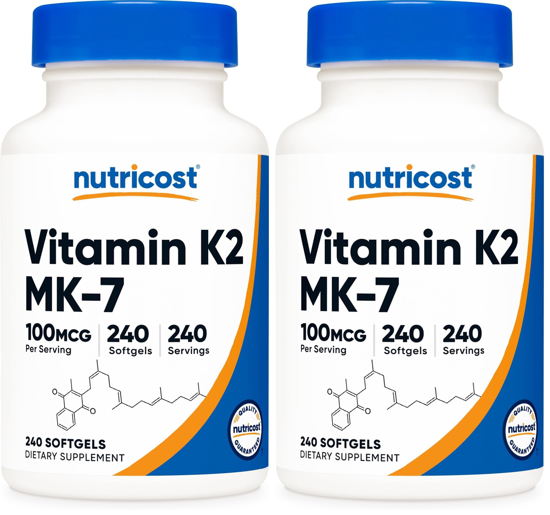 Nutricost Vitamin K2 MK-7 100 mcg - 240 Softgels | Gluten Free & Non-GMO (Pack of 2)
