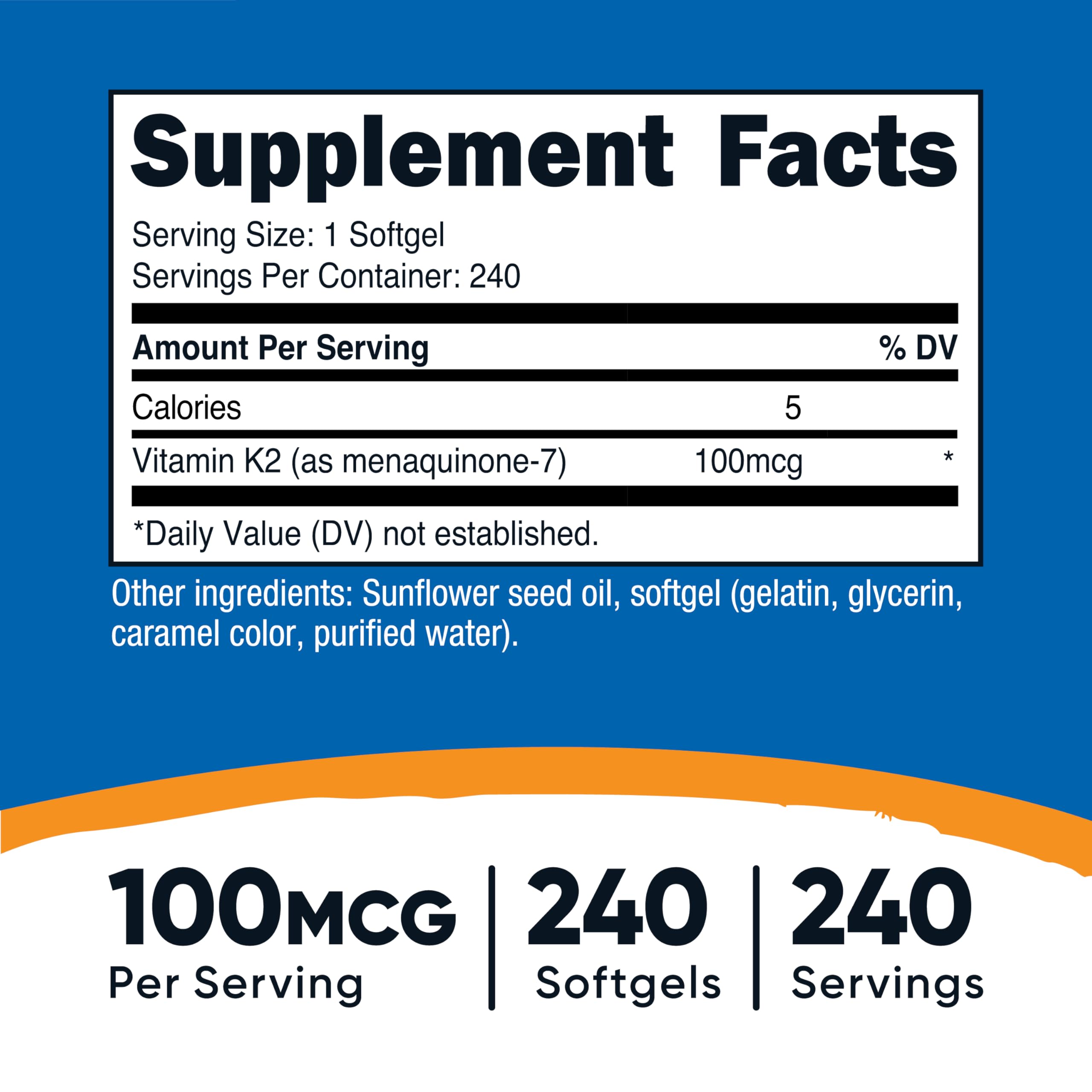 Nutricost Vitamin K2 MK-7 100 mcg - 240 Softgels | Gluten Free & Non-GMO (Pack of 2)