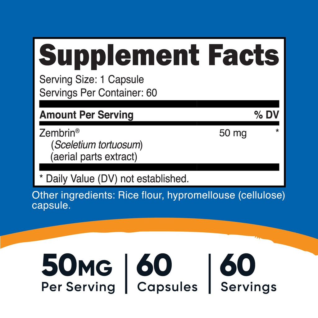 Nutricost Zembrin Sceletium Tortuosum 60 Capsules 50mg Vegetarian Non-GMO Gluten Free