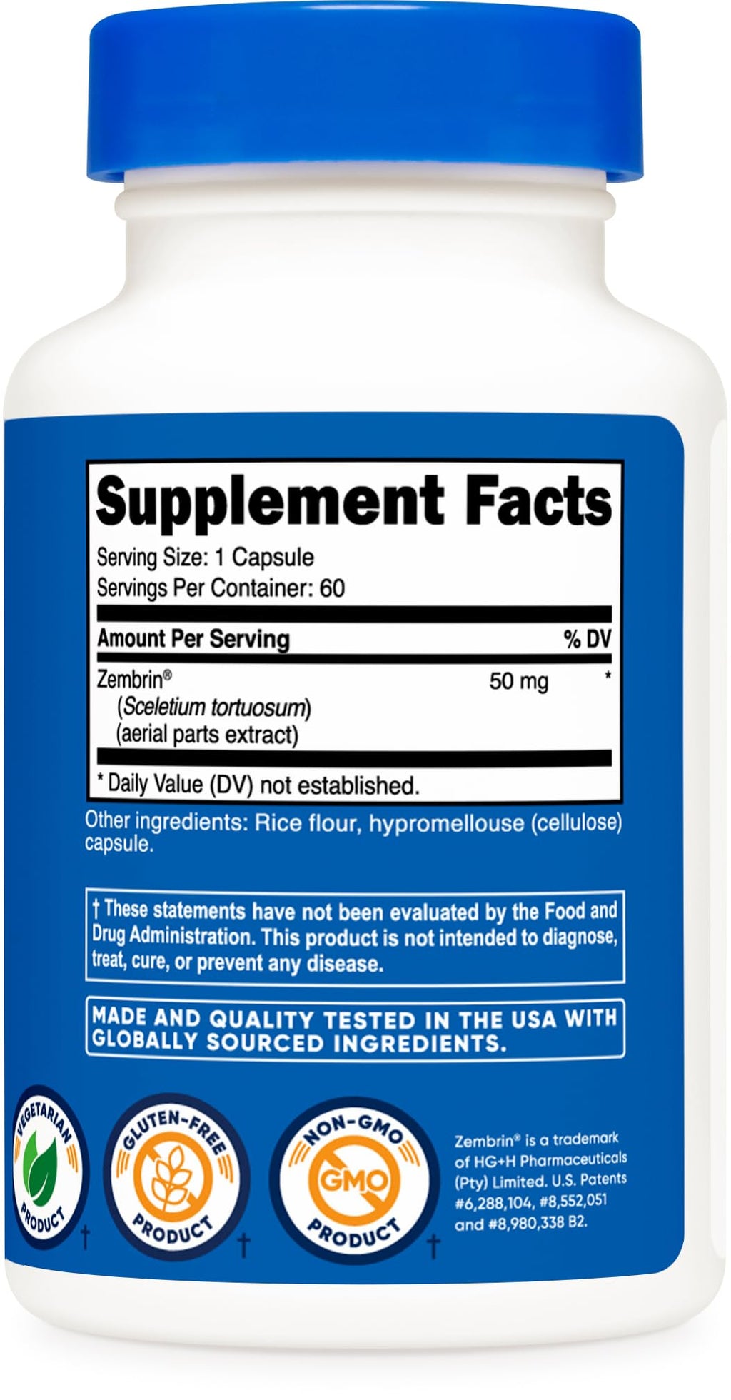Nutricost Zembrin Sceletium Tortuosum 60 Capsules 50mg Vegetarian Non-GMO Gluten Free