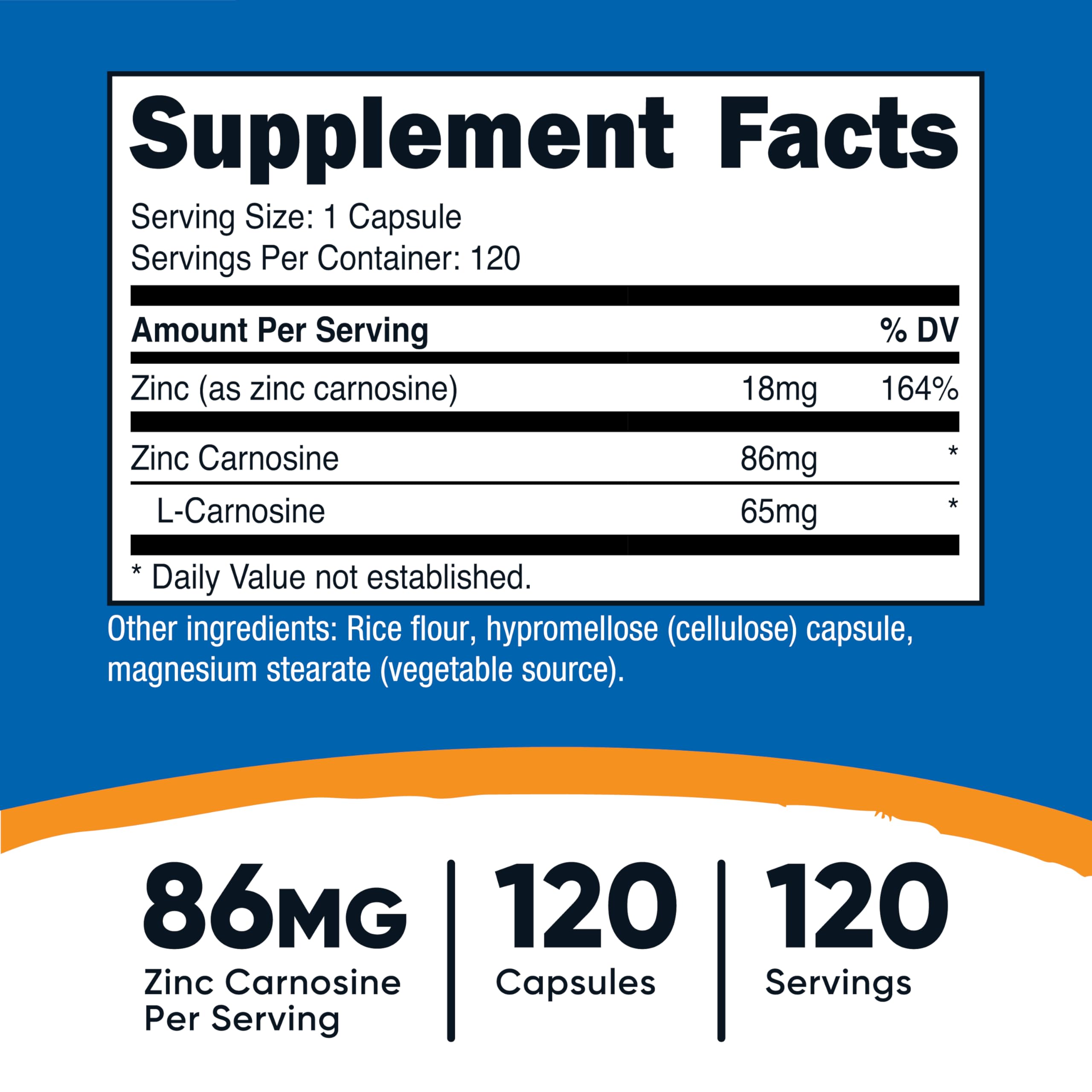 Nutricost Zinc Carnosine 86mg - 120 Capsules | Non-GMO & Gluten Free