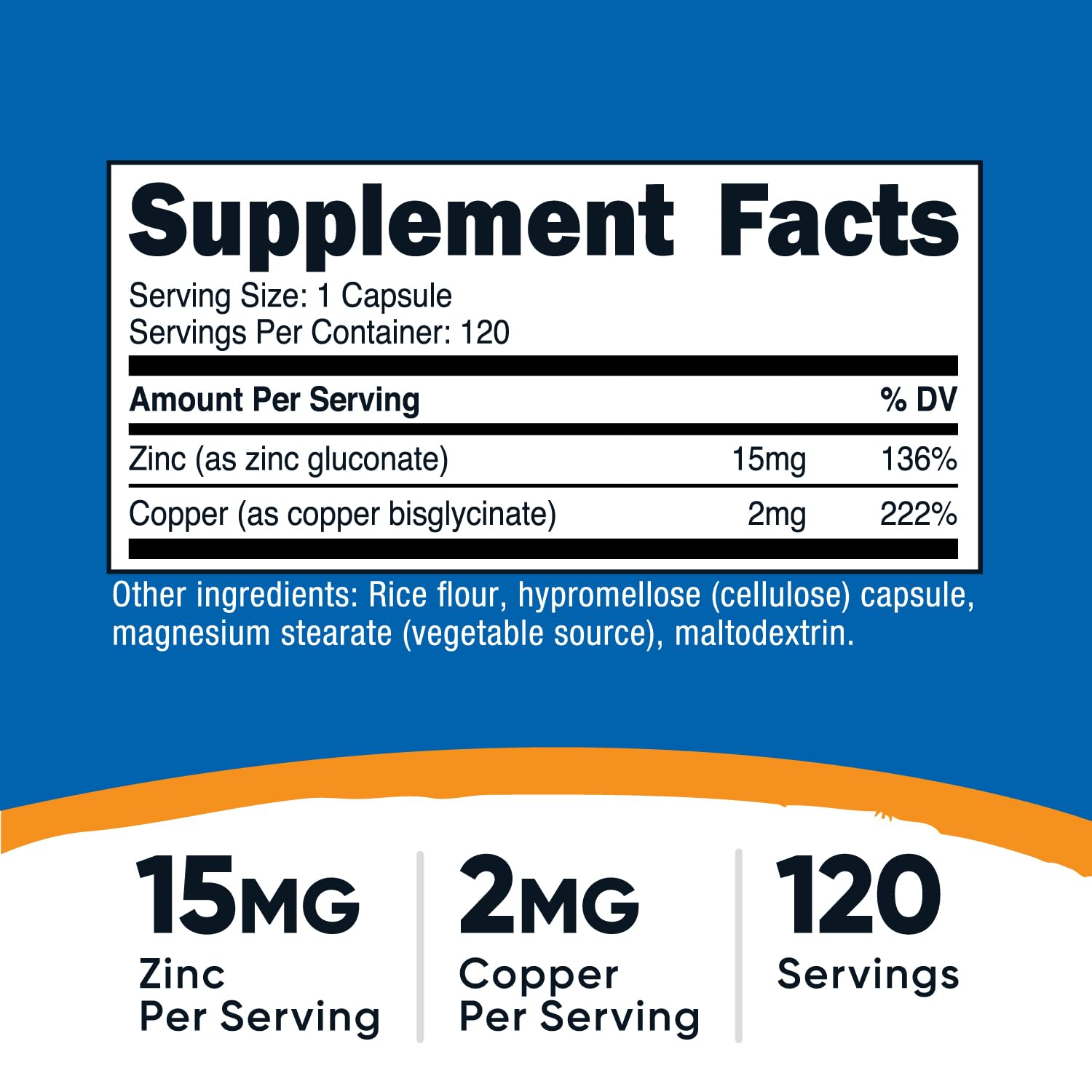 Nutricost Zinc + Copper Capsules (120 Servings) - 15mg Zinc + 2mg Copper per Serving | Non-GMO, Vegetarian