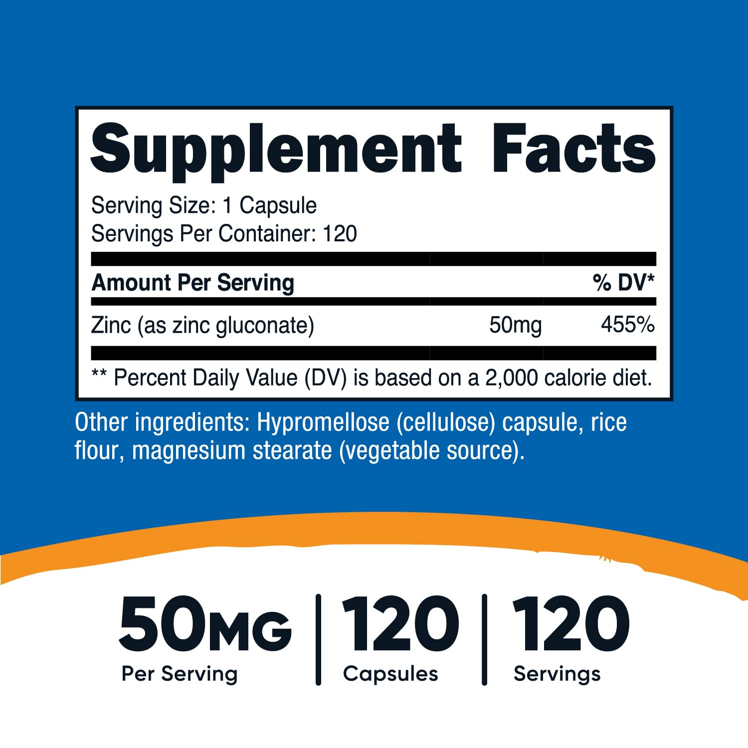 Nutricost Zinc Gluconate 120 Vegetarian Capsules | 50mg Zinc Per Capsule | Gluten Free & Non-GMO