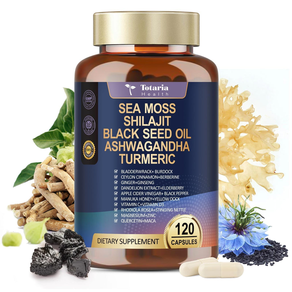 25-in-1 Sea Moss Capsules with Black Seed Oil, Ashwagandha – 120 Vegan Caps