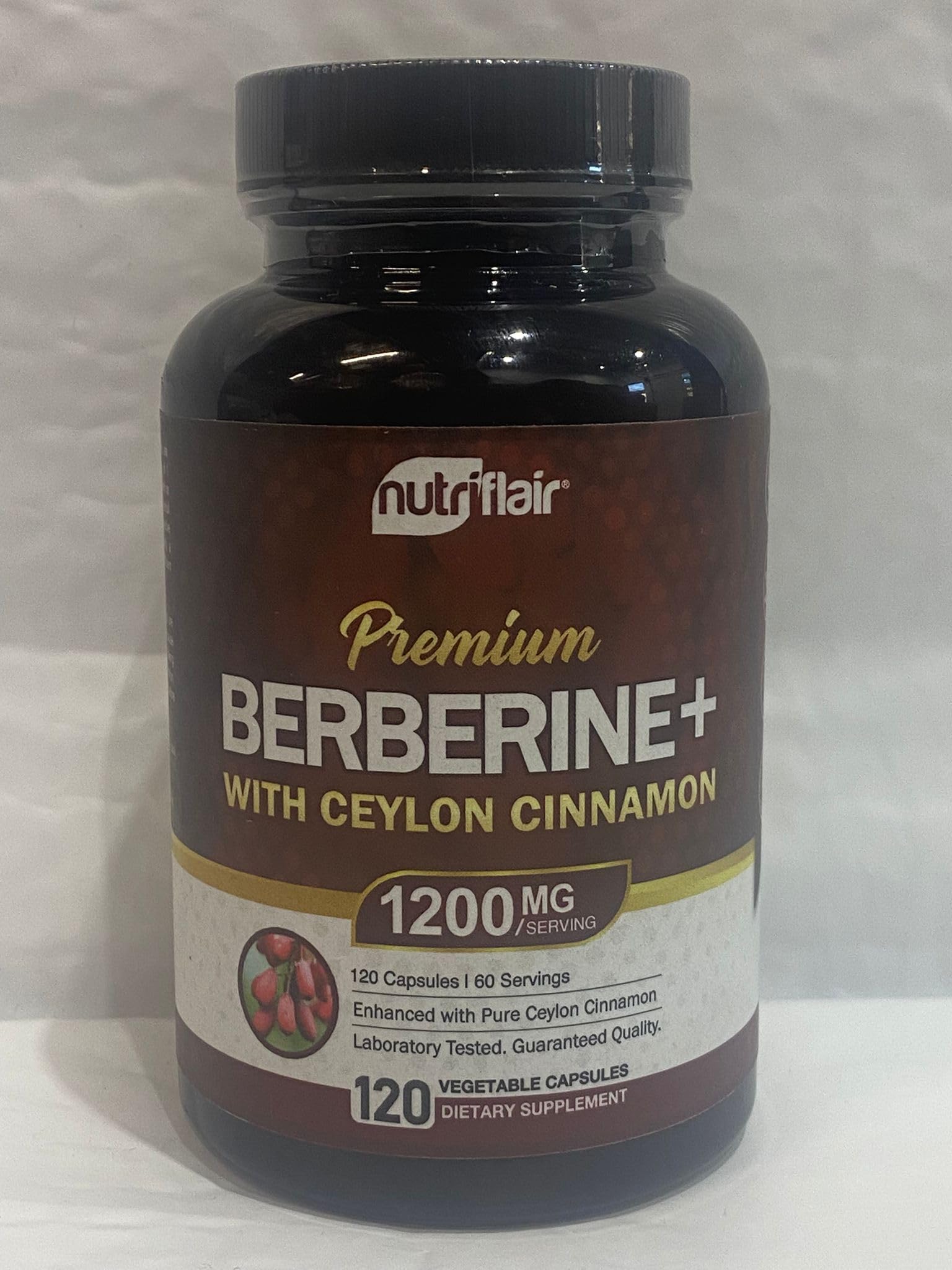 NutriFlair Berberine HCL 1200mg + Cinnamon - 120 Veggie Capsules