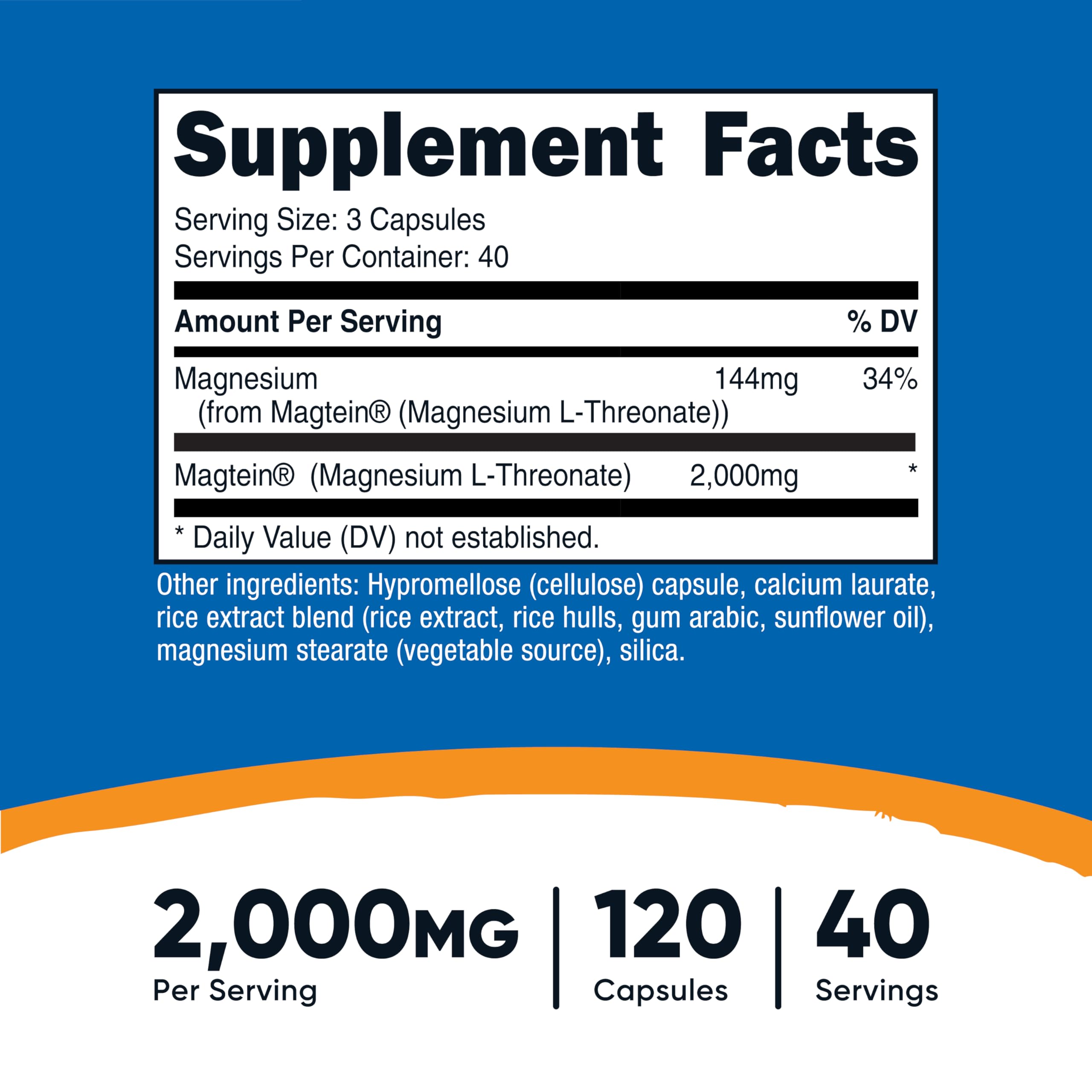 Nutricost Magnesium L-Threonate (Magtein) 2000mg – 120 Capsules – Non-GMO, Gluten Free, Vegetarian Friendly