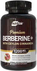 NutriFlair Berberine HCl 97% + Ceylon Cinnamon – 120 Capsules, 60 Servings, Vegan