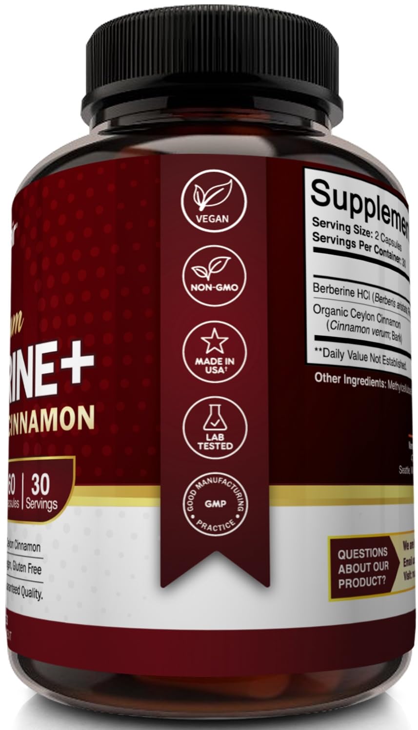 NutriFlair Berberine HCL 1200mg + True Ceylon Cinnamon | 60 Capsules - Immune & Metabolic Support
