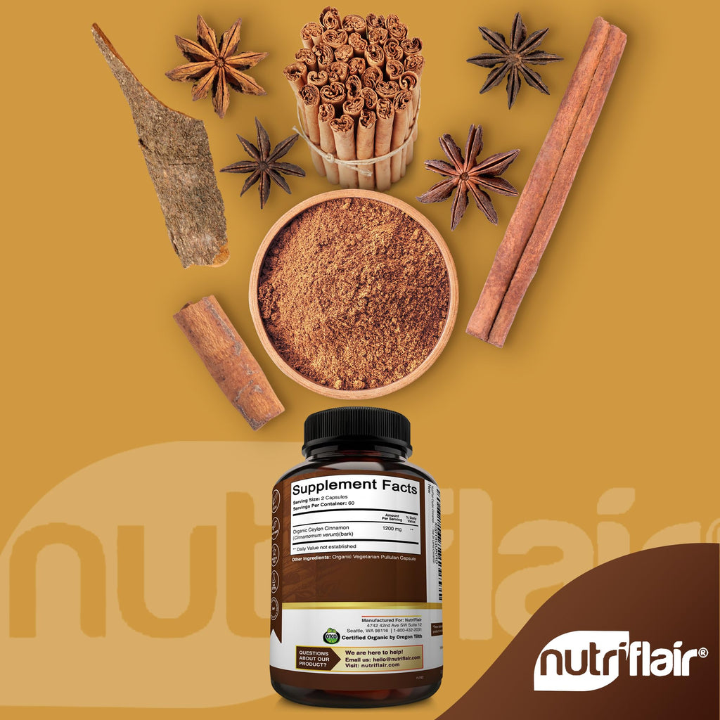 NutriFlair Organic Ceylon Cinnamon 1200mg – 120 Capsules