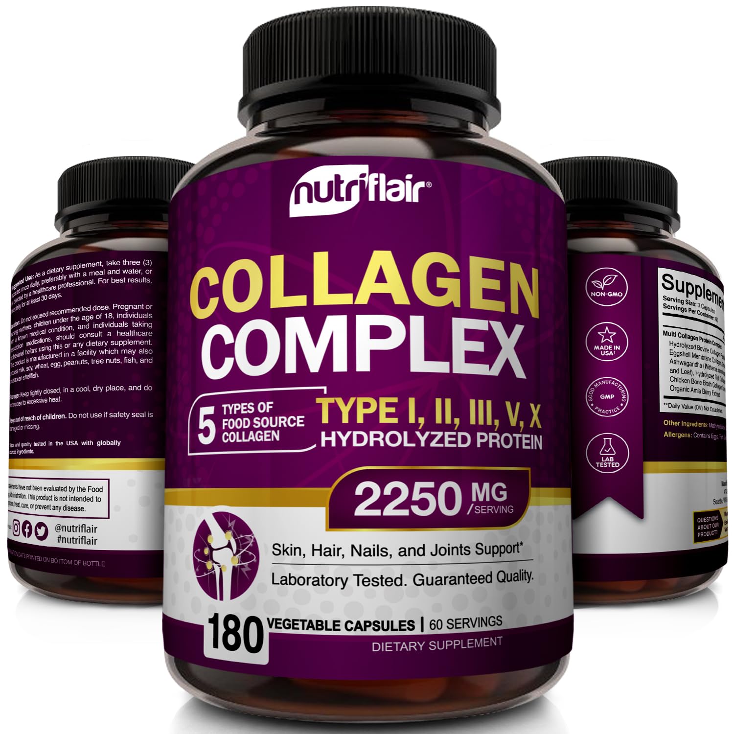 NutriFlair Multi Collagen Peptides 2250mg – 180 Capsules
