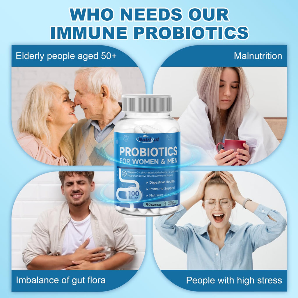 NutriGut Probiotics for Women & Men – 100 Billion CFUs, 90 Veggie Caps | Gut Health & Immune Support
