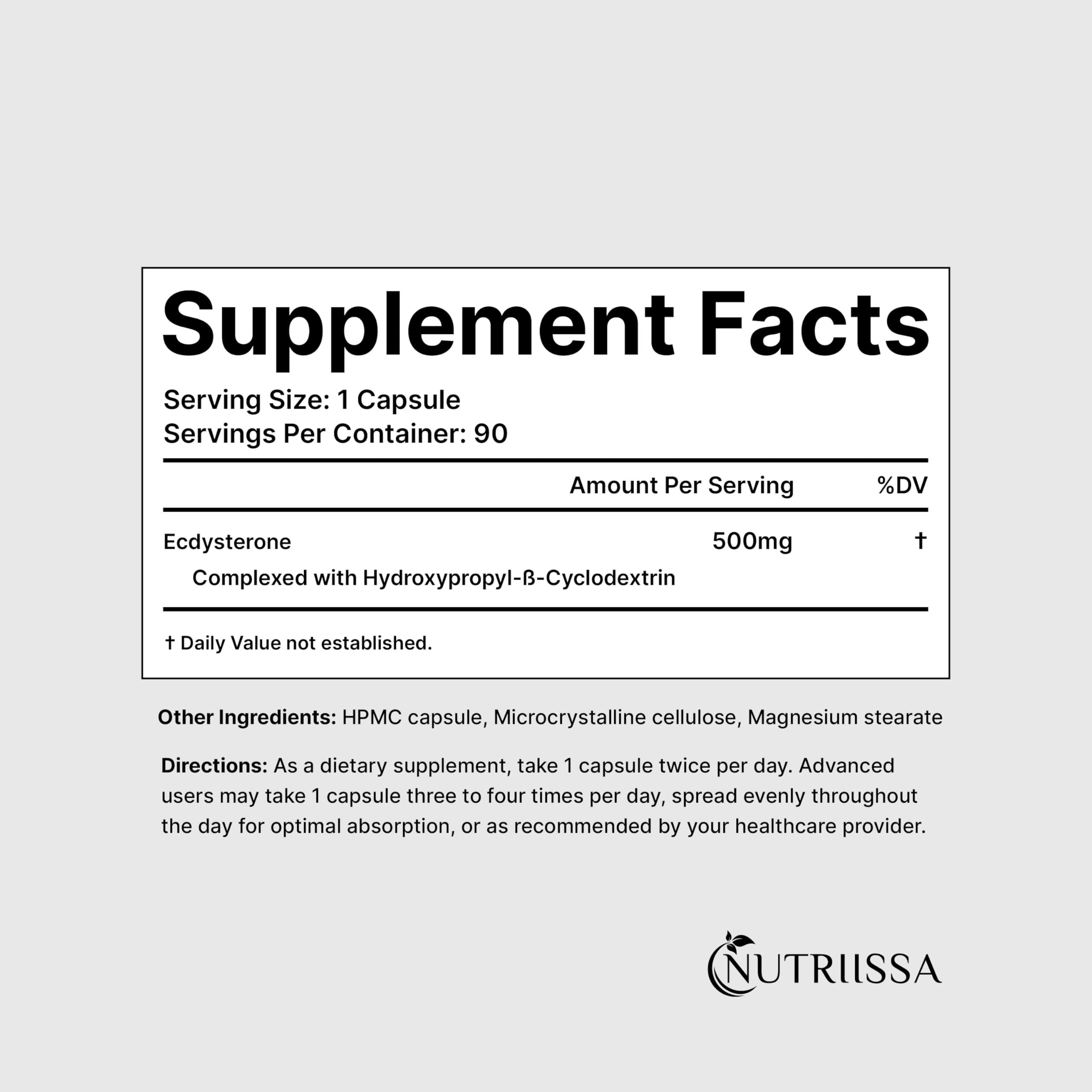 Nutriissa Ecdysterone 500 mg – Muscle Growth & Performance | EPEB Certified Purity & Potency | 90 Vegan Capsules
