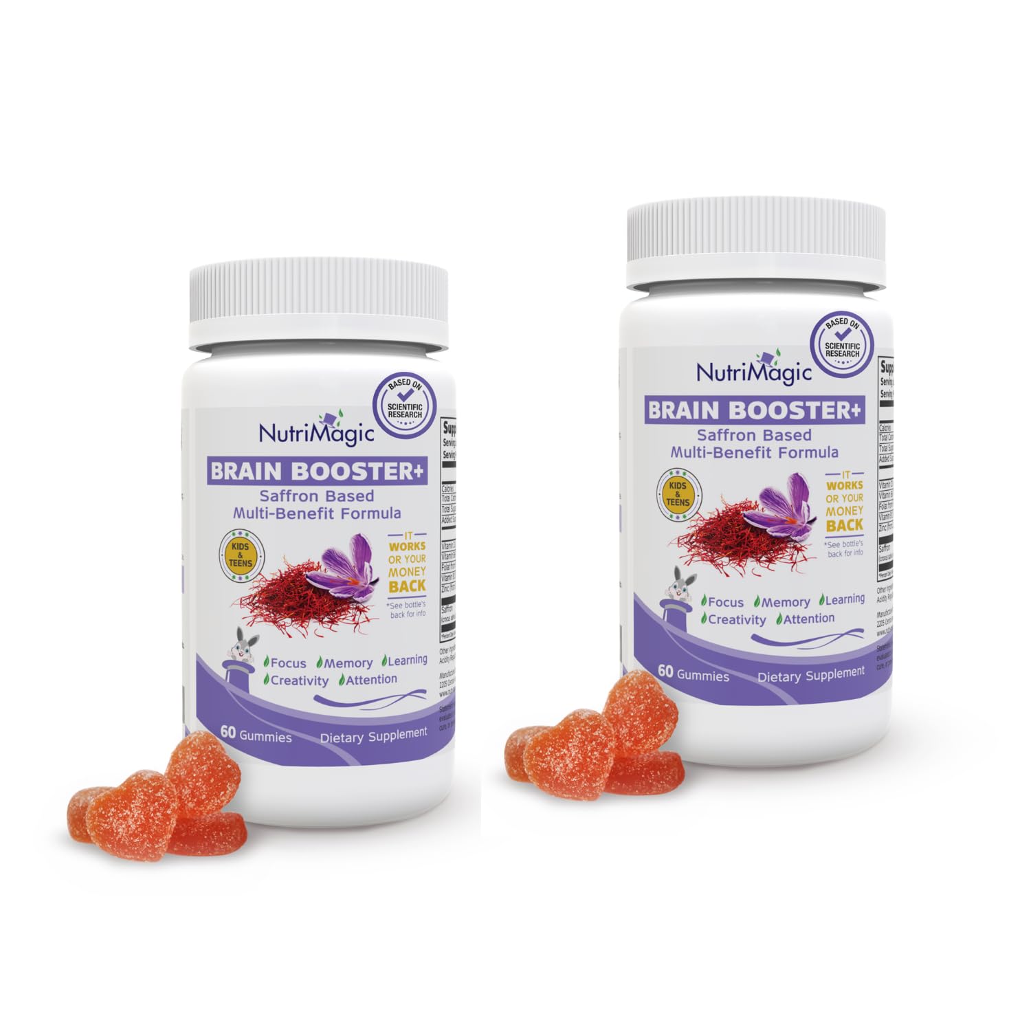 NutriMagic Brain Booster 30mg Saffron Gummies – Focus, Memory & Mood for Kids | 2-Pack