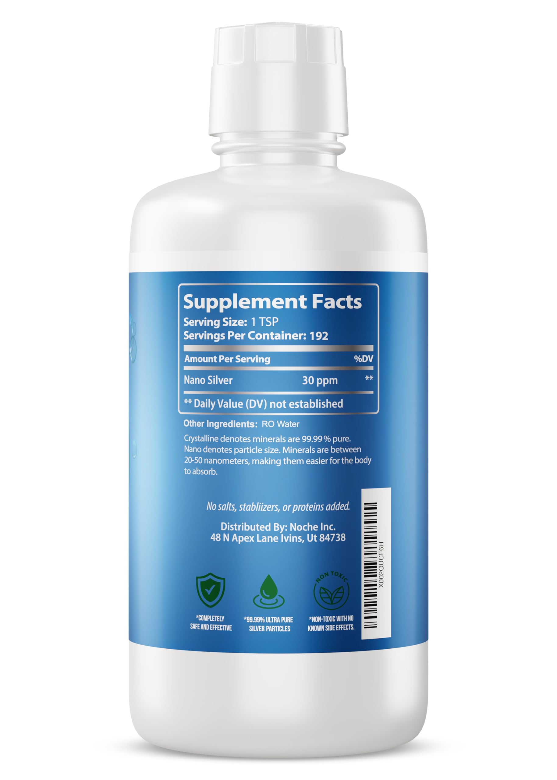 NutriNoche Colloidal Silver Mineral Liquid Supplement - 30 ppm, 32 oz - Colloidal Minerals