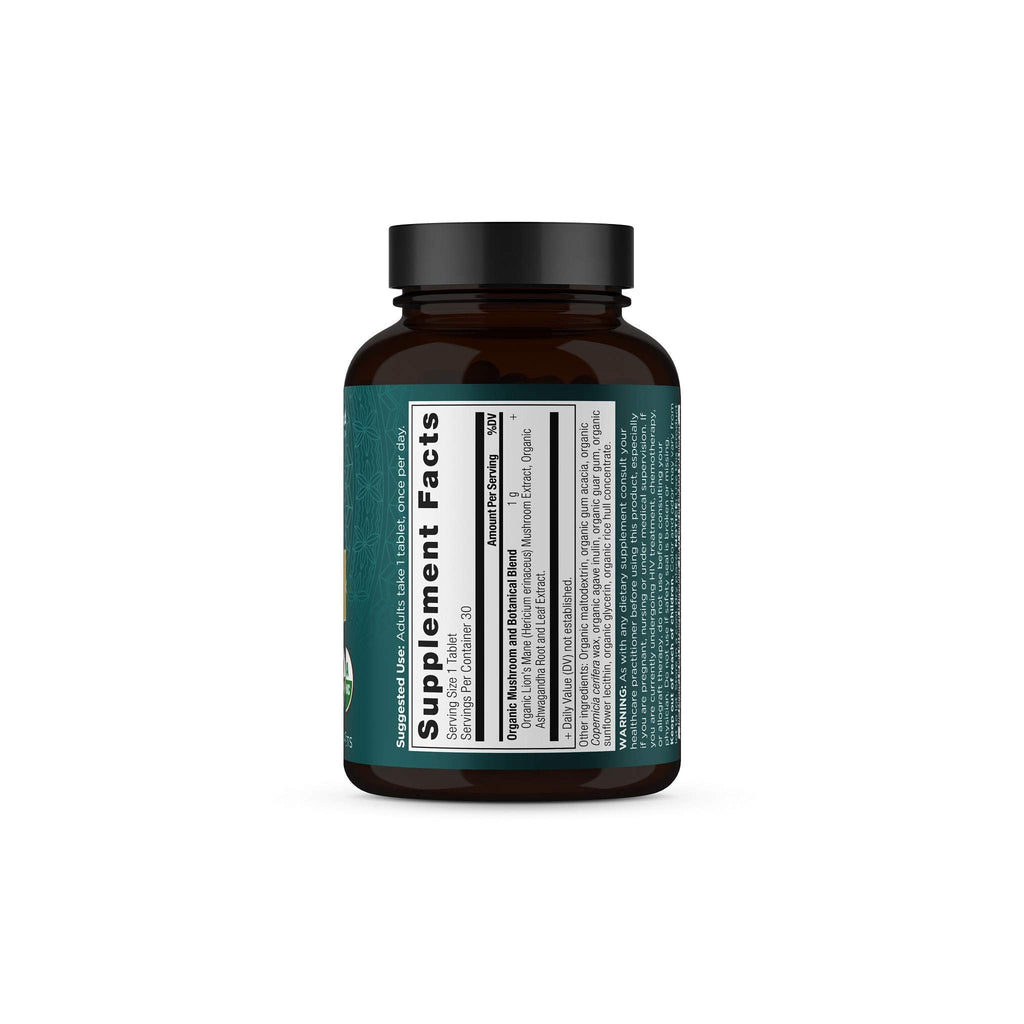 Organic Lion's Mane Mushroom Supplement with Ashwagandha - Ancient Nutrition, 30 Tablets