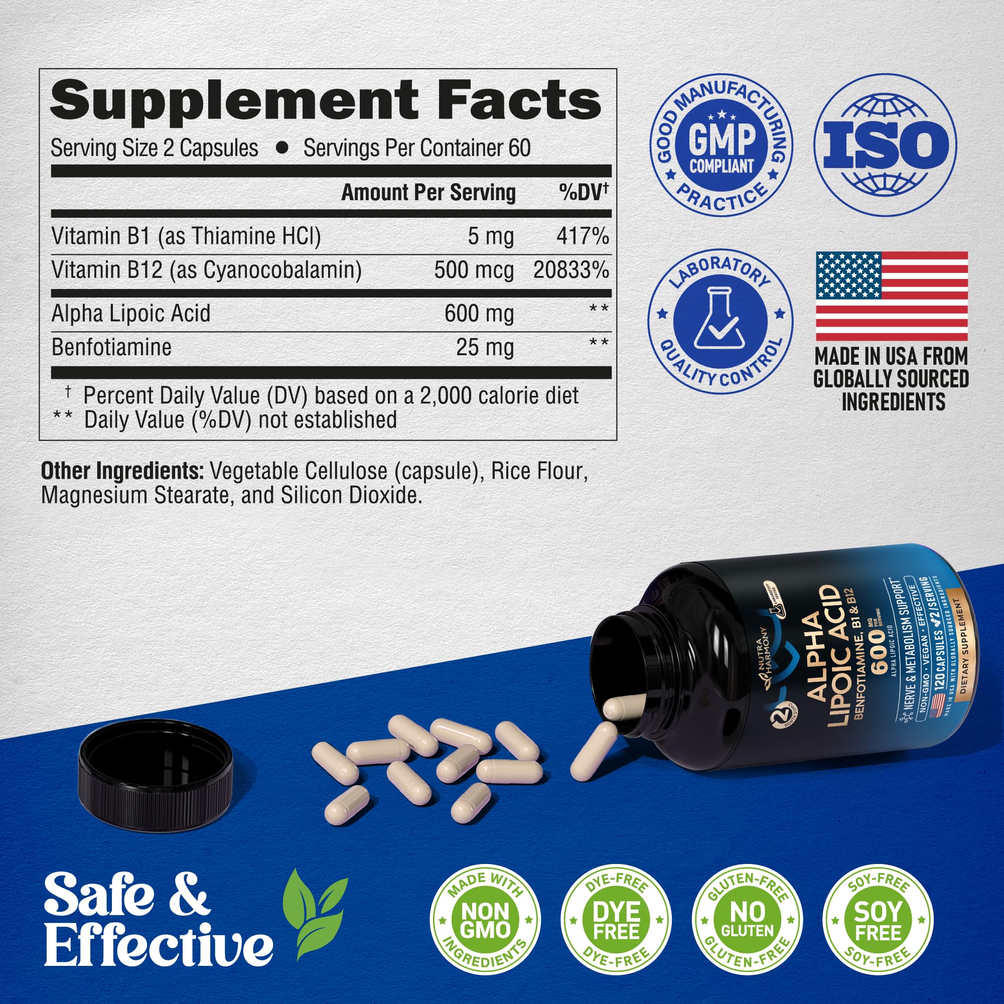 Alpha Lipoic Acid 600mg - ALA for Nerve & Energy Support | 120 Capsules