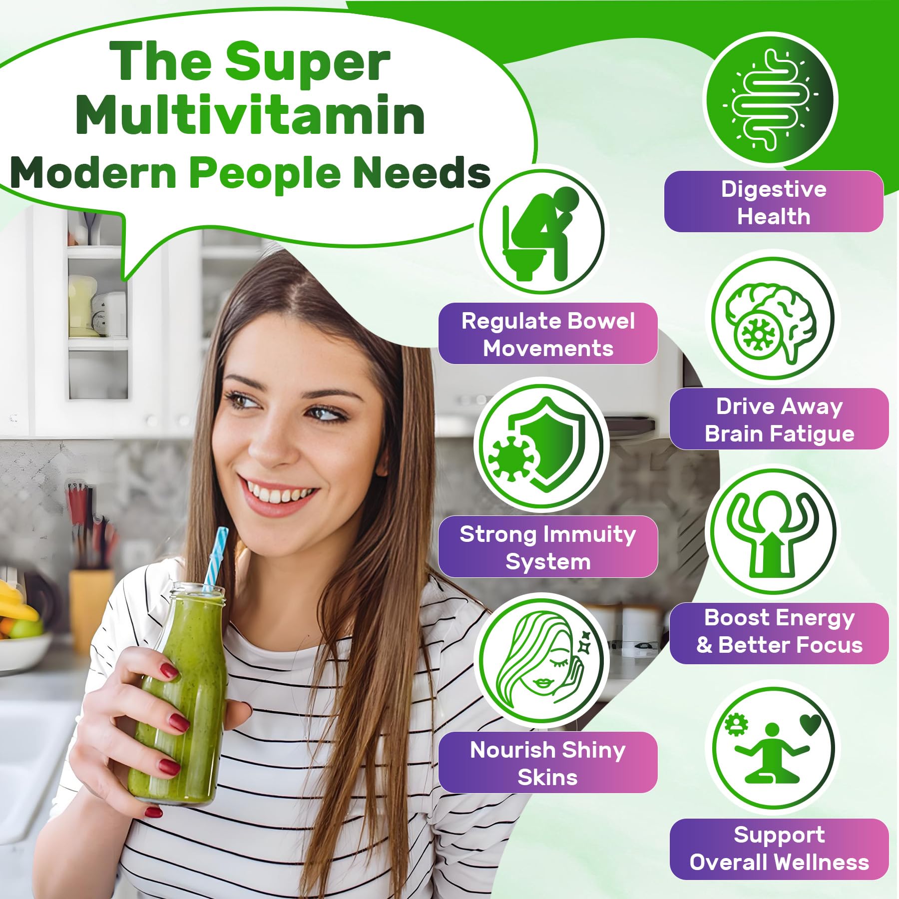 Super Greens Gummies – Spirulina & Chlorella with Probiotics & Prebiotic Fiber (60 Ct)